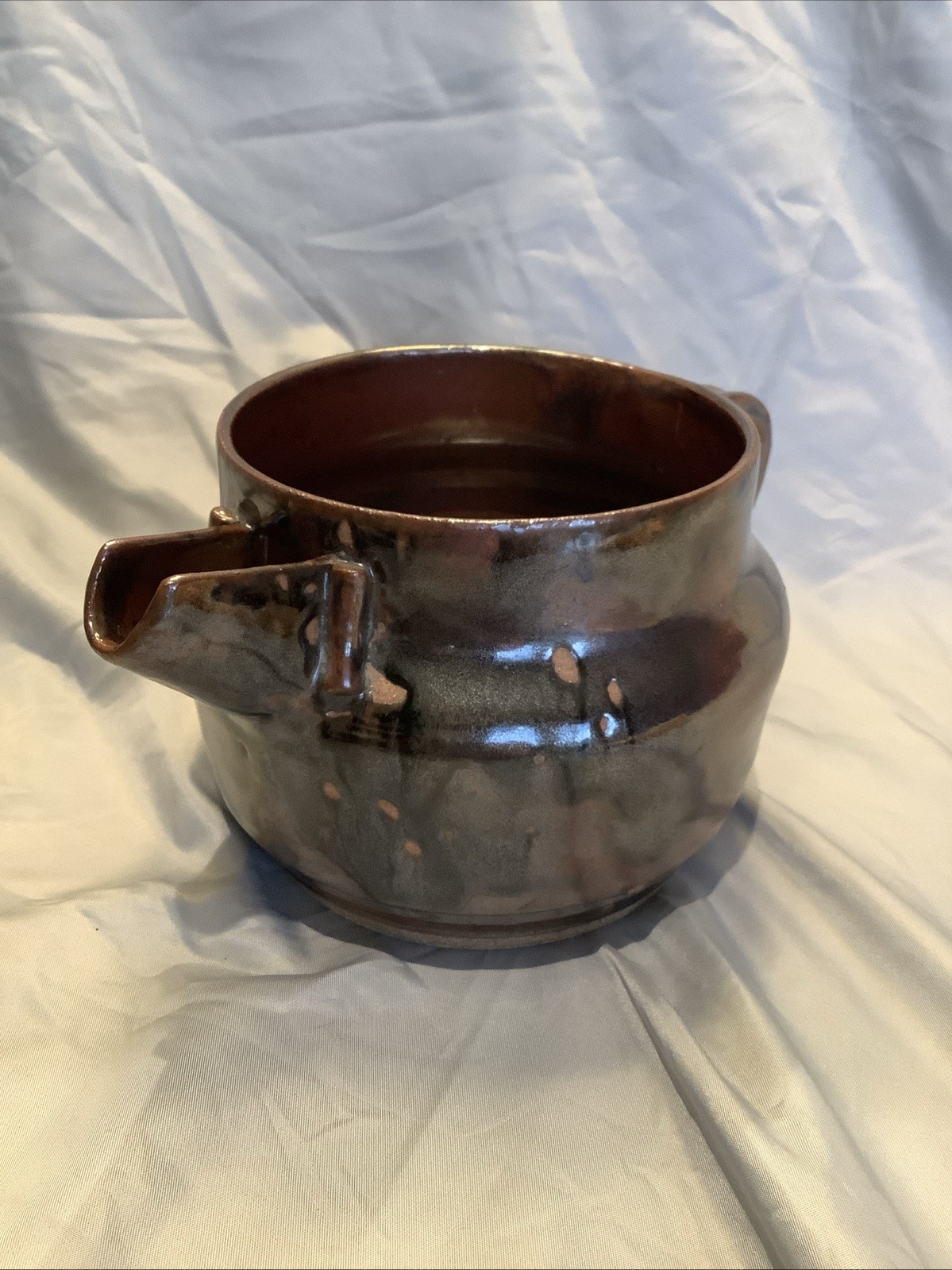 Vintage 1994 Signed Studio Pottery Creamer Pitcher Metallic Brown Stoneware DK