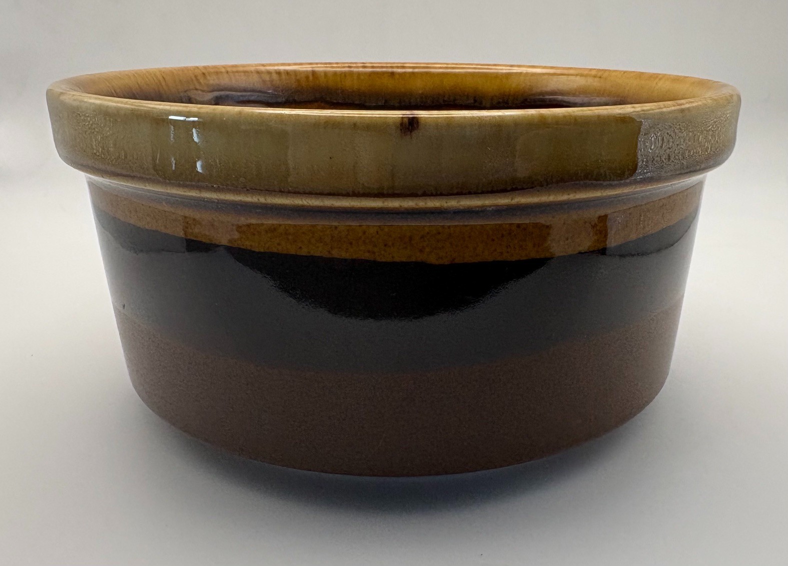 Vintage 1986 FTDA Glazed Ceramic Stoneware Bowl Brown Amber Striped 6.5″ x 3″
