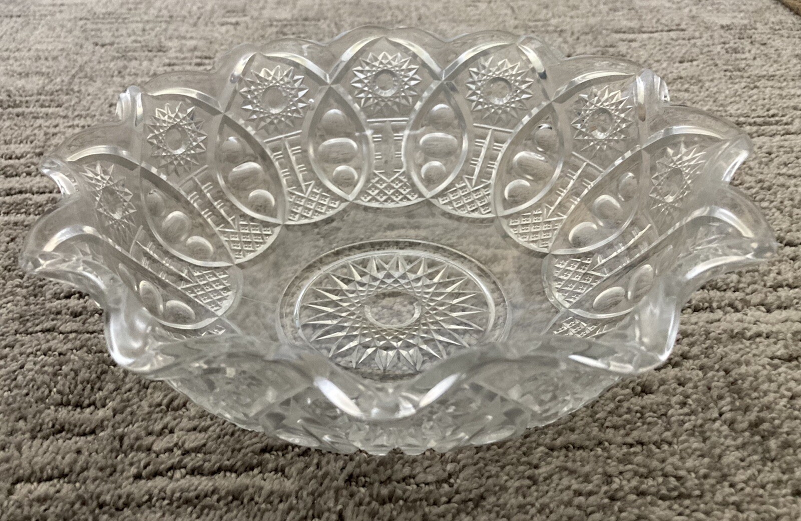 Clear Glass Bowl Starburst & Diamond Pattern Vintage