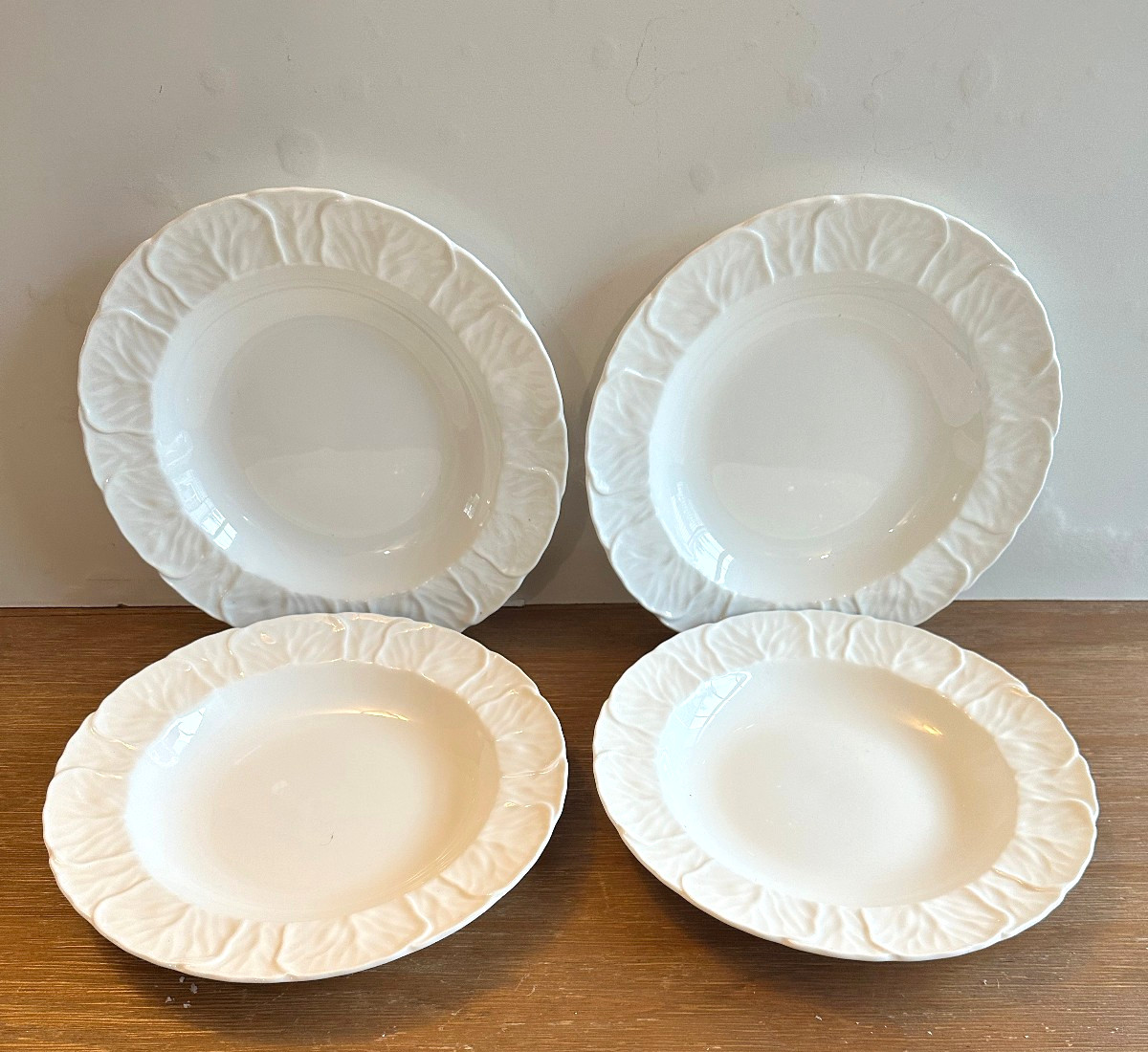 Wedgewood Countryware White Bone China porcelain Cabbage 4 soup bowls 9″