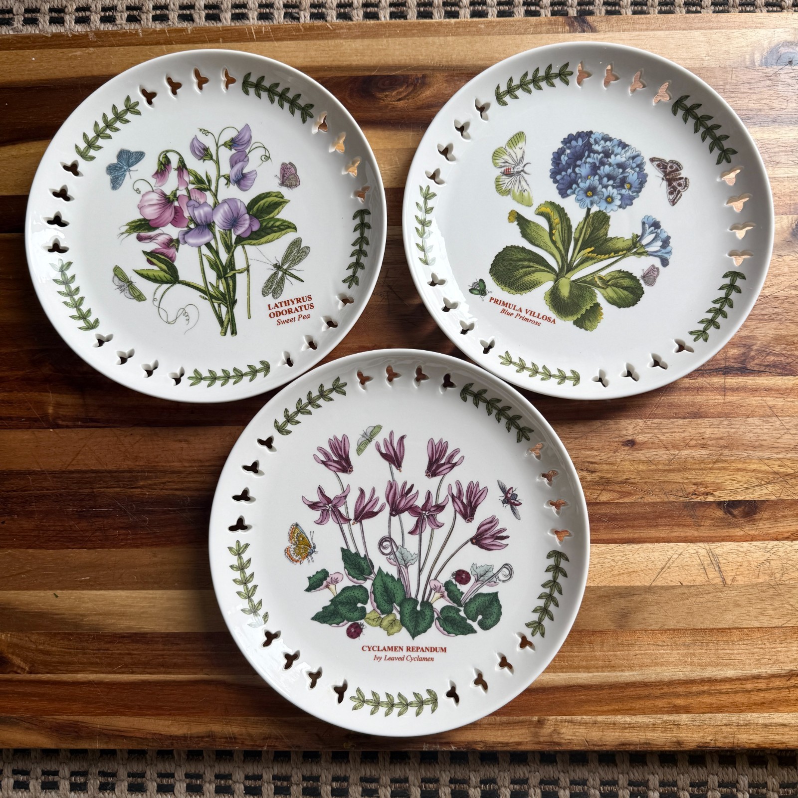 Botanic Garden Portmeirion Pierced Edge Plates 8.5″ Salad/Dessert- Set of 3