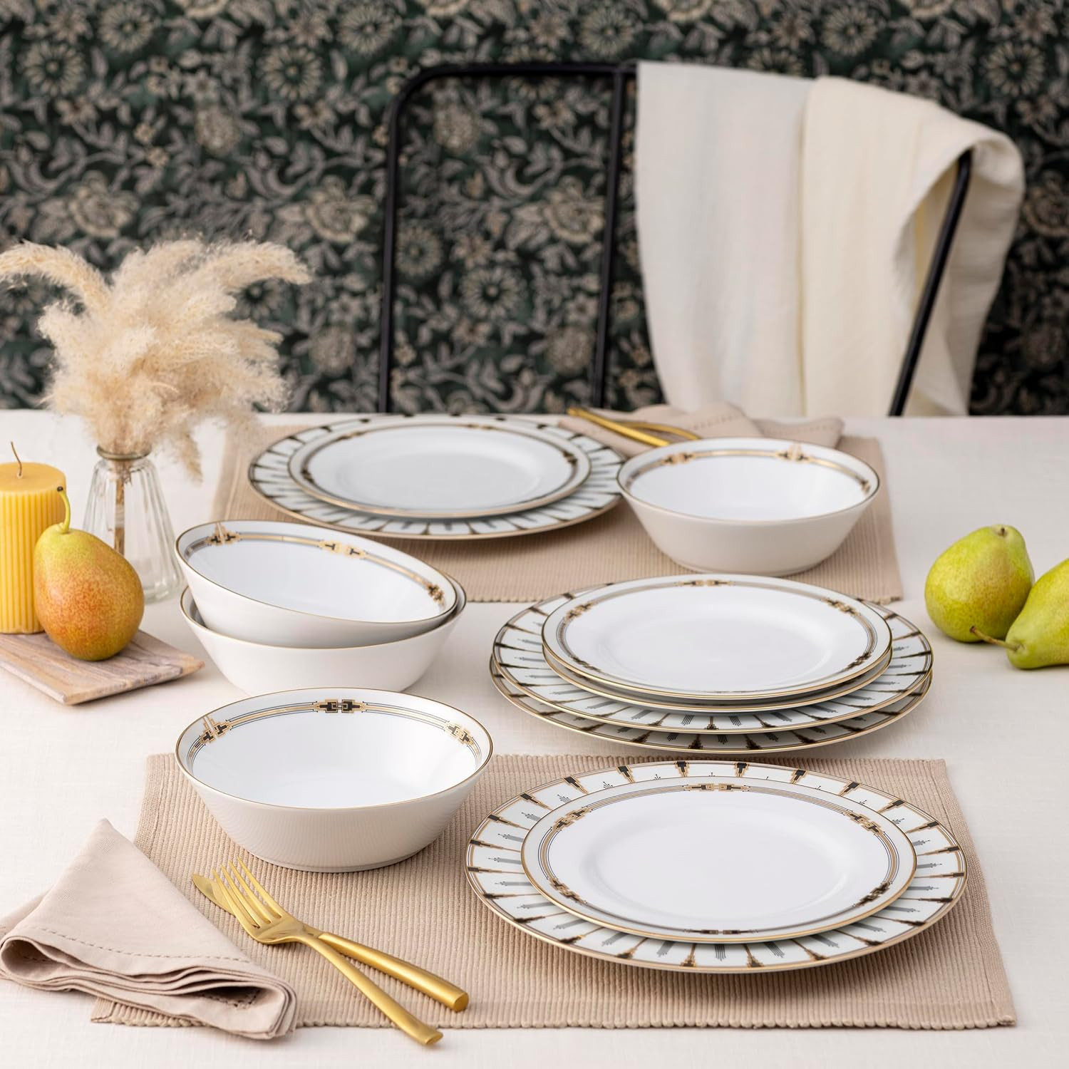 Empire Gold 12-Piece Dinnerware Set for Elegant Dining, Service for 4
