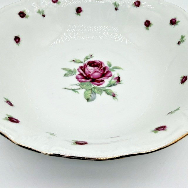 Treasure Chest Bavaria China First Love Serving Bowl 9.5″ Pink Rose Gold Trim