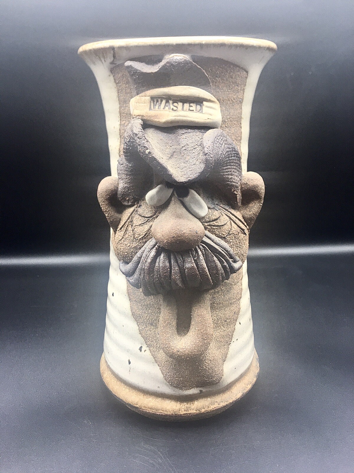 Wasted Cowboy Stoneware Handmade Mahon Funny Face Ceramic Pottery Mug Stein
