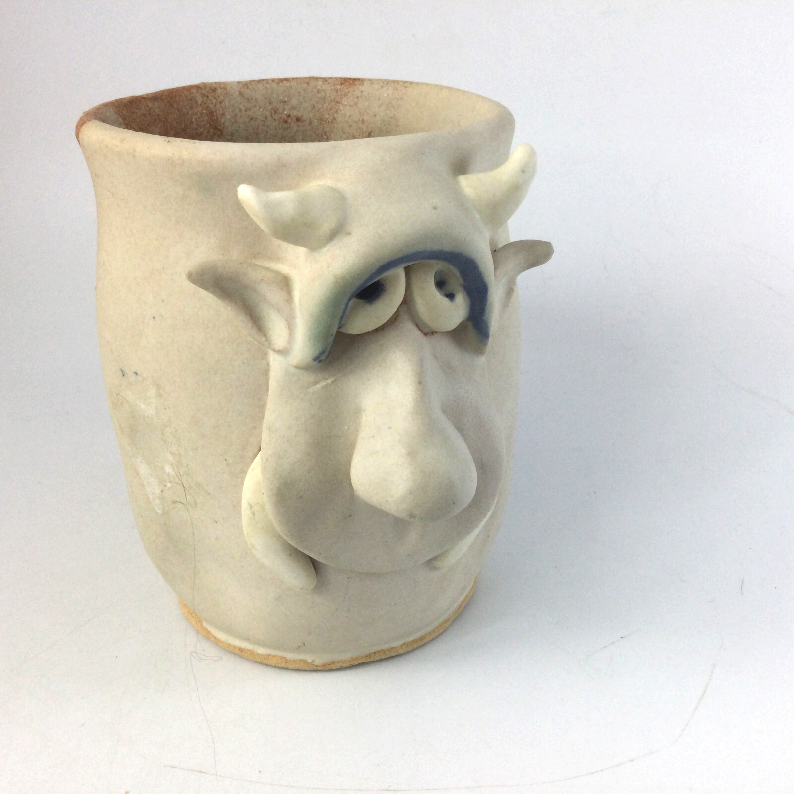 Art Pottery Tea Coffee Mug Cup Dick Overman Funny Ugly Face Devil Horns