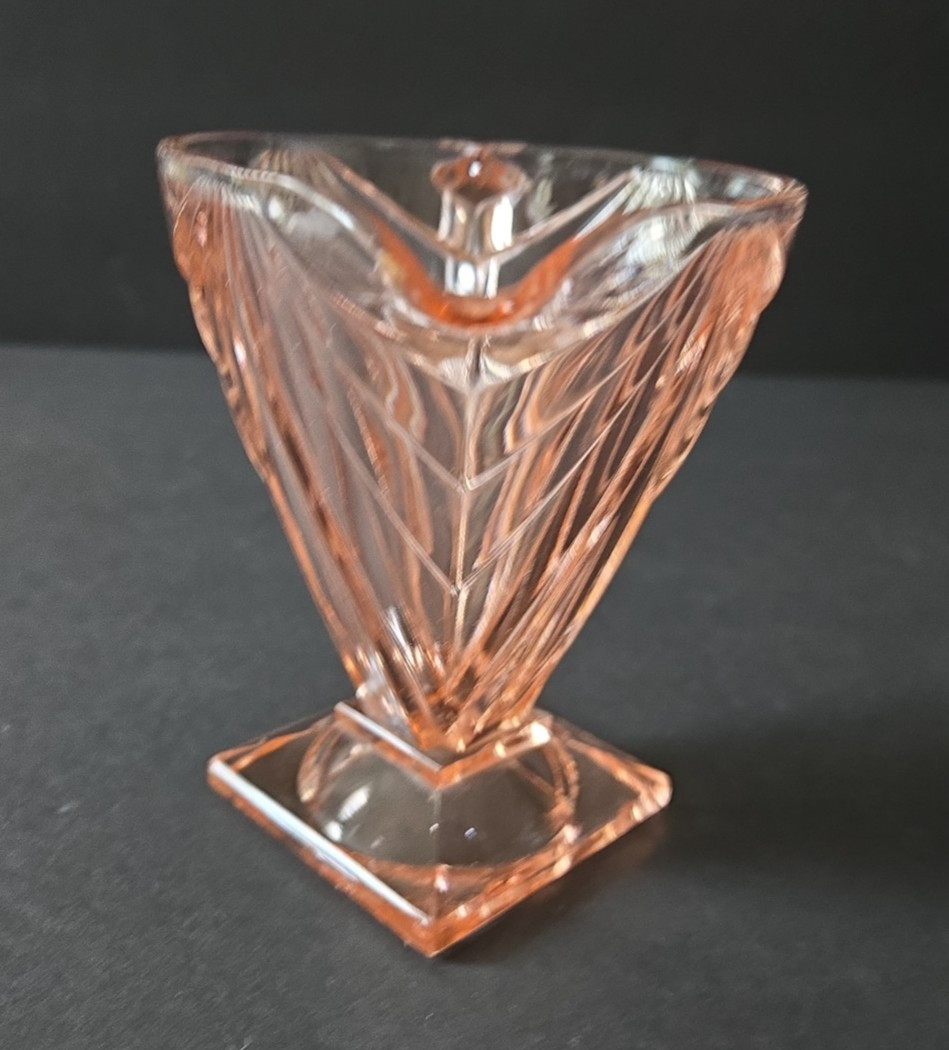 Vtg Indiana Glass Pink Pyramid Creamer and Sugar Bowl Set Art Deco Depression
