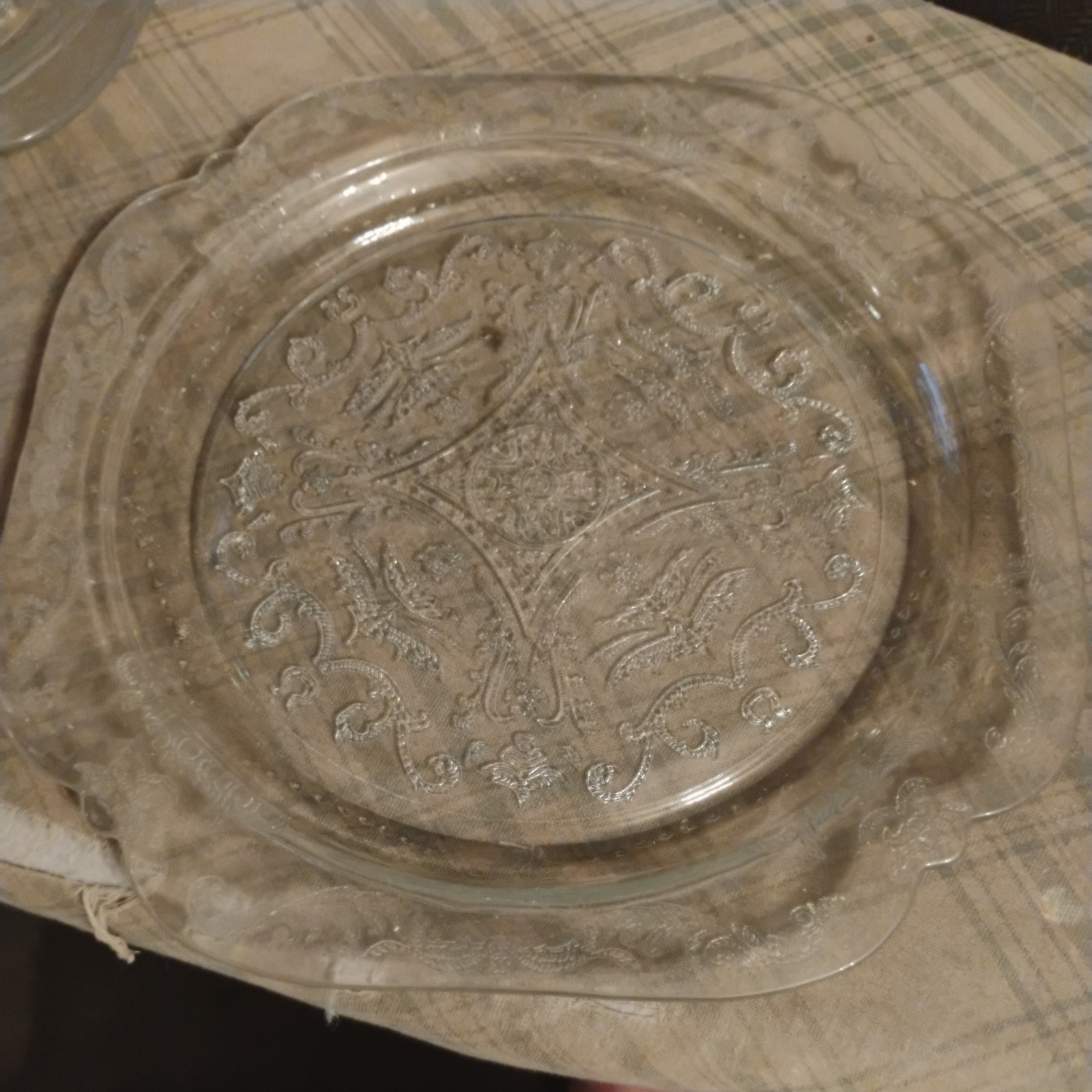 Vintage Indiana Glass “Sandwich Clear” Set of 3 Glass Dinner Plates
