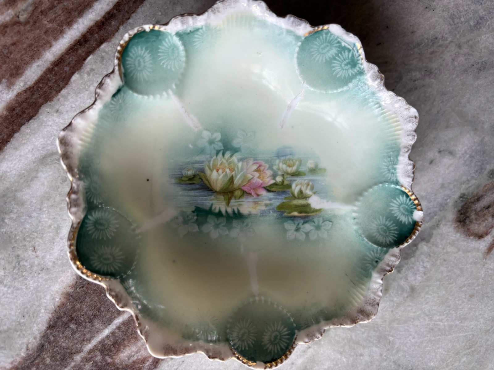 🪷RS Prussia Reflecting Water Lillies Berry Bowls- 5 Inch-Set Of 3🪷