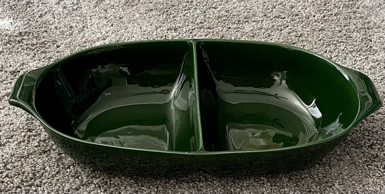 Vintage Hollydale Pottery Malibu Modern Forest Green Divided Serving Dish