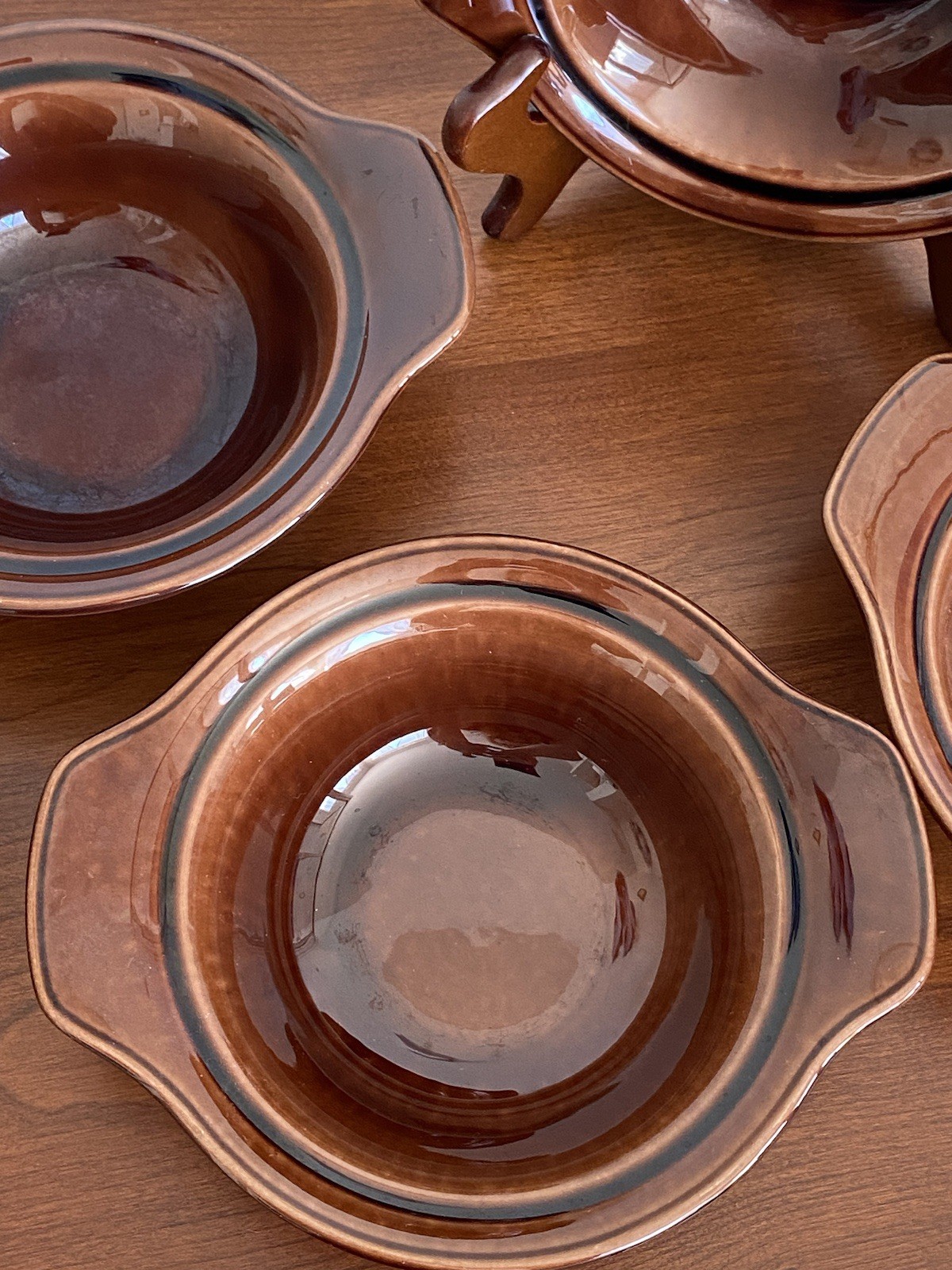 Set Of 6 Early California Brown Lugged Chowder Soup Bowls Vernon Kilns Vintage