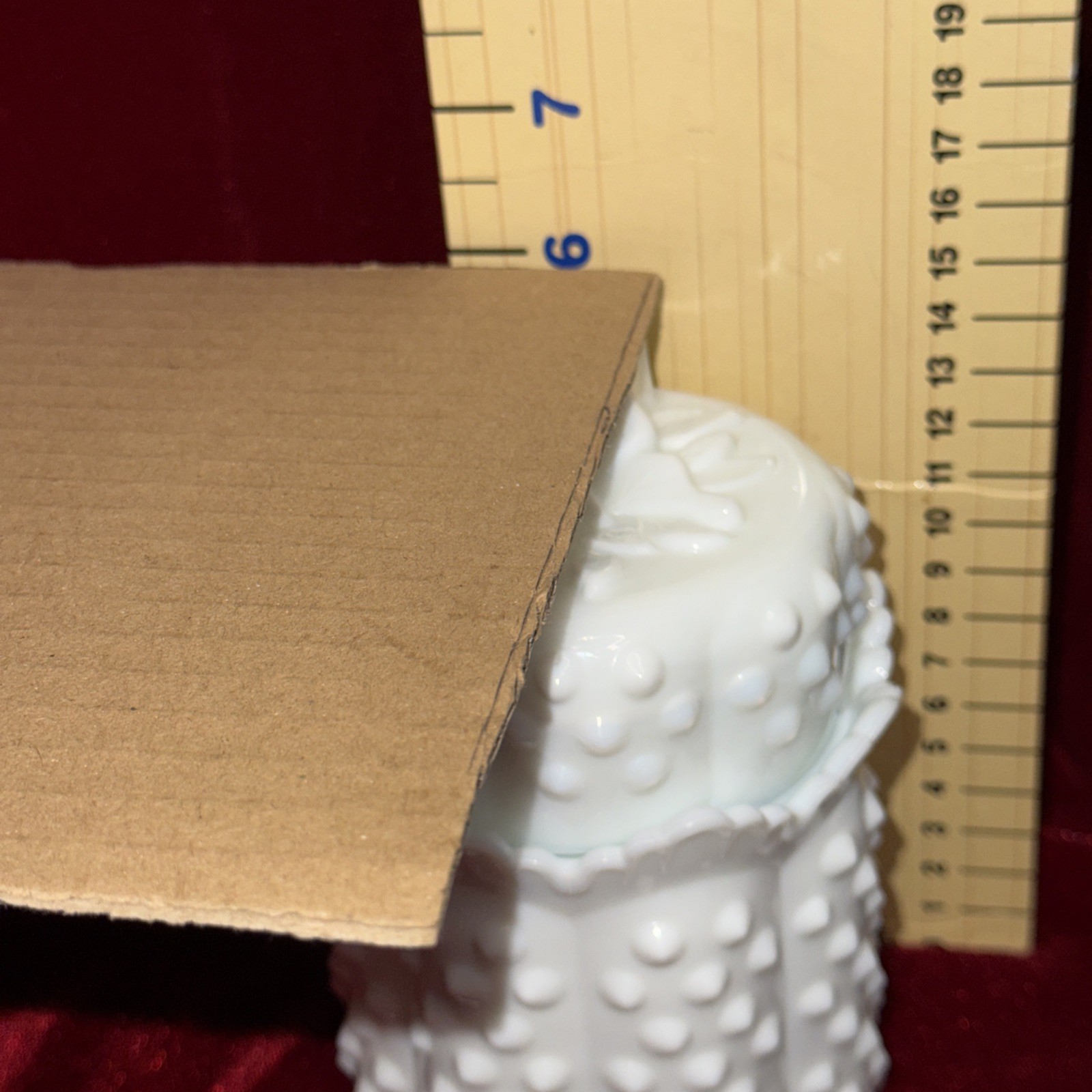 Vintage 6” Fenton 1970s Milk Glass Hobnail Jar Butterfly Lid Scalloped Edge
