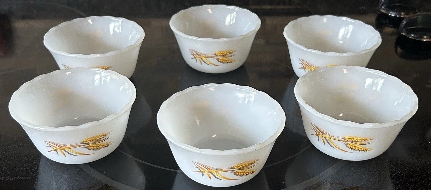VTG Custard Cups Ramekins Anchor Hocking Fire King wheat Milk glass (6)