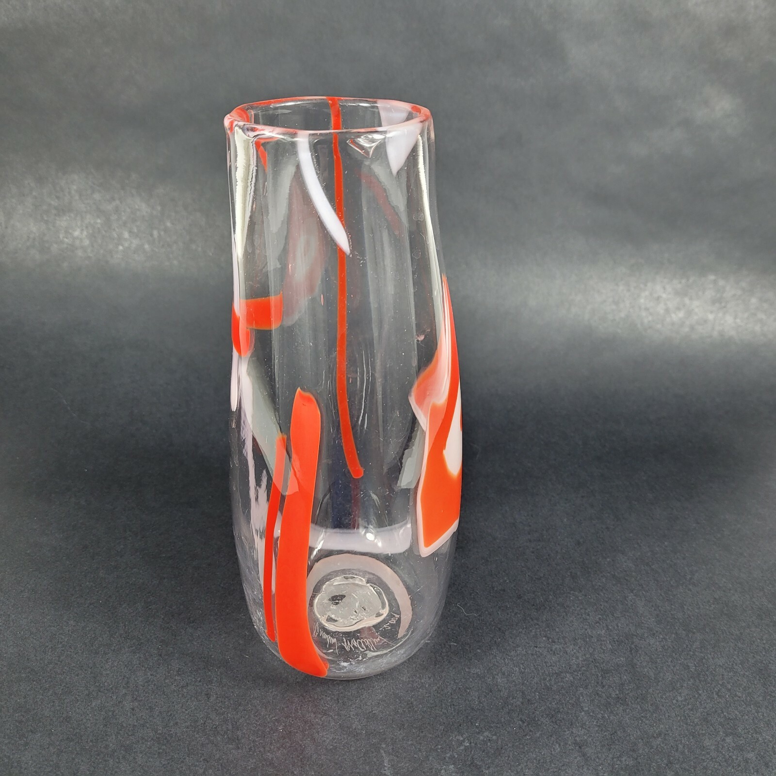 BRANDON MCCLELLAN Studio Art Glass Artist Signed Abstract Red and white 2009