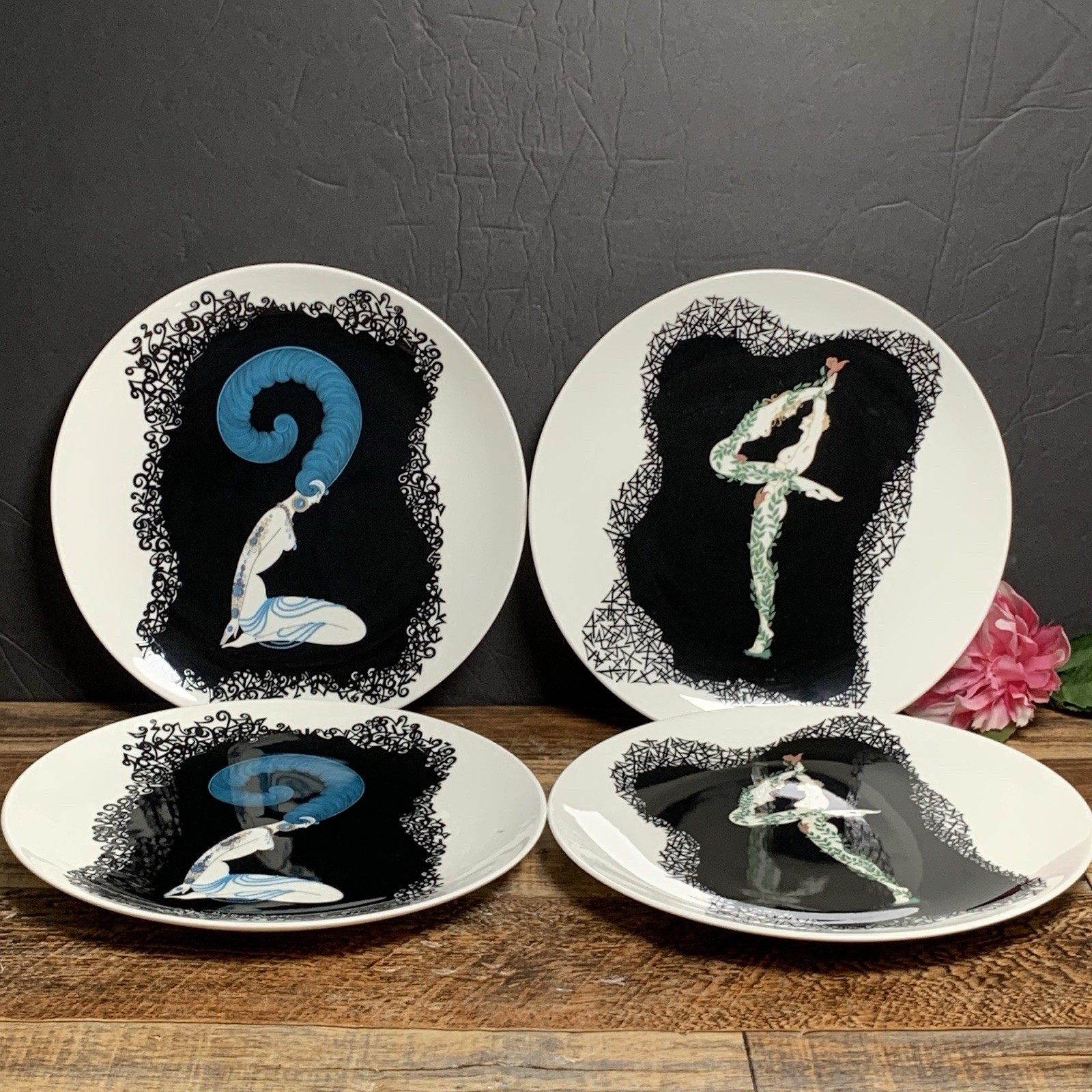 Erté – 2 & 4 The Numerals Made in Japan Bone China Plates – Lot of 4