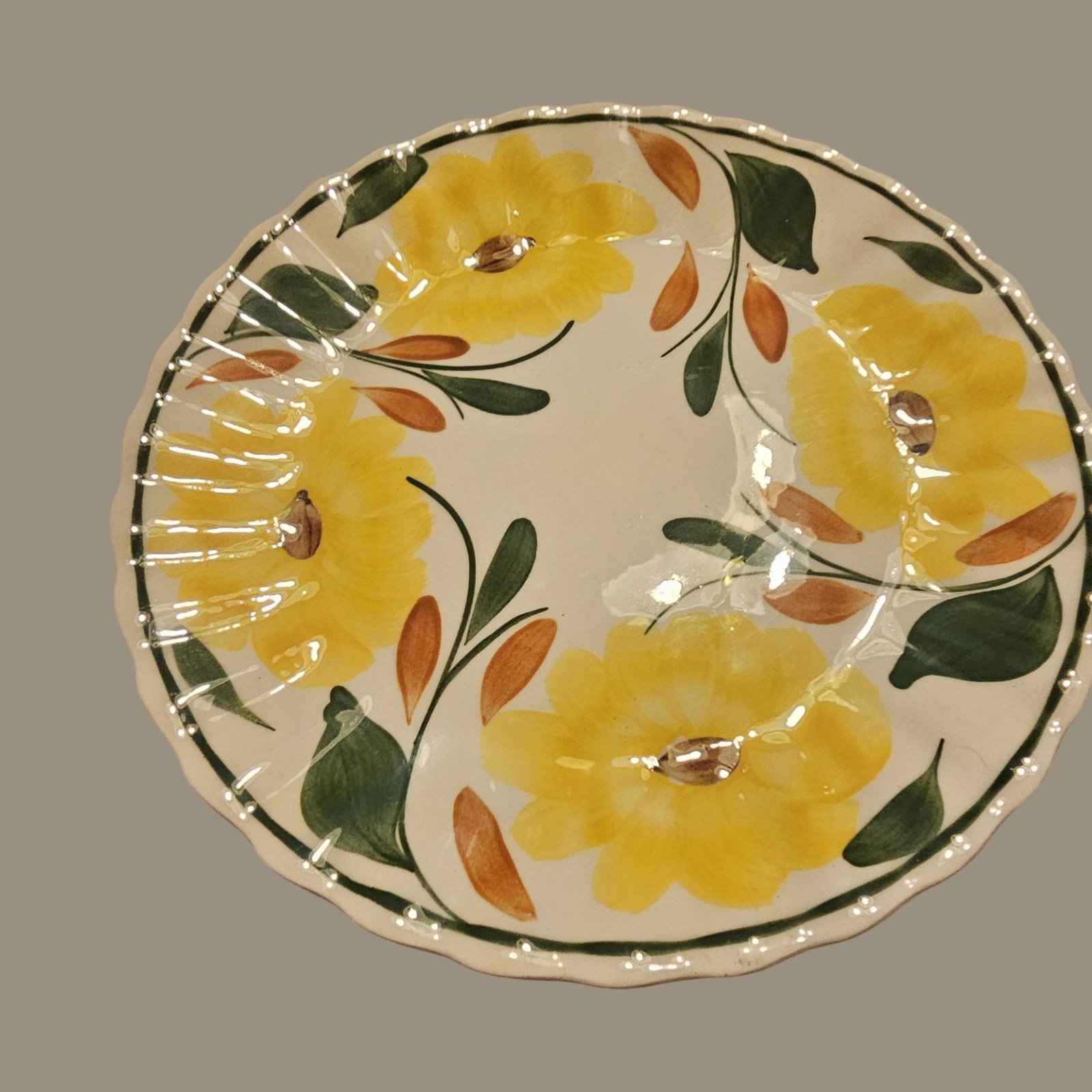 Vtg. Blue Ridge Southern Potteries 9.5″ Dinner Plate Hand Painted Yellow Floral