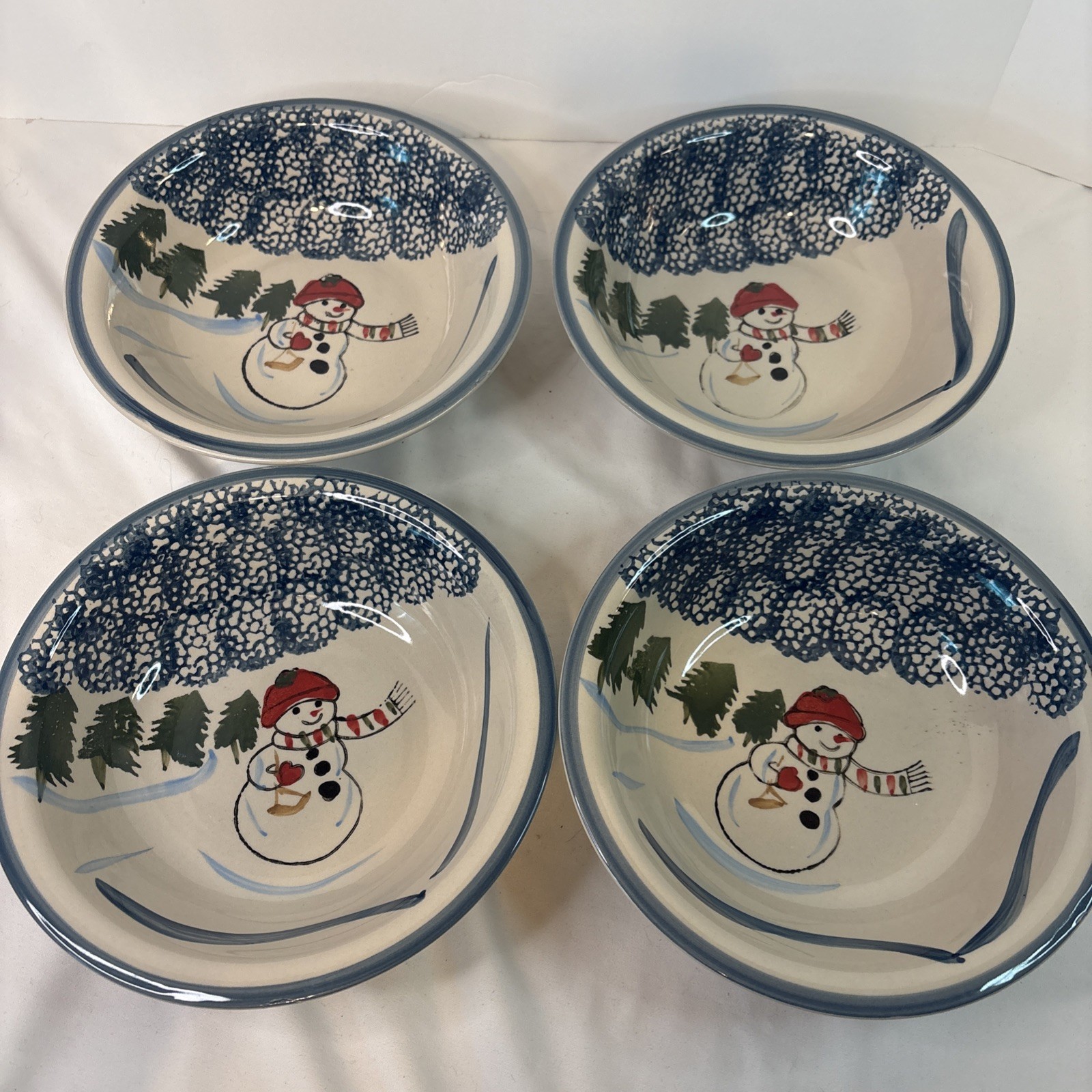 4 Elegant Dining Snowman 8 1/4” Vegetable Bowl Winter Christmas