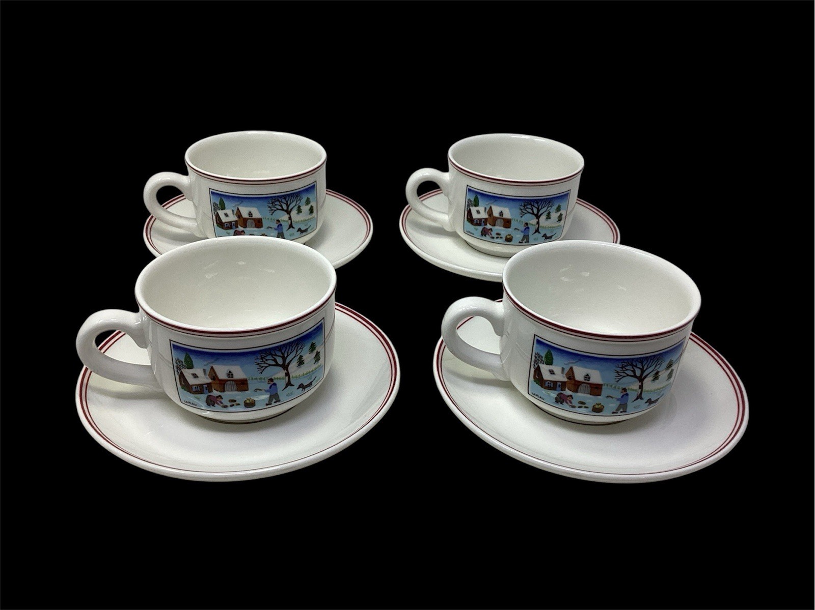 Vtg Villeroy & Boch Naif Christmas (4) Cup and Saucer Sets Porcelain