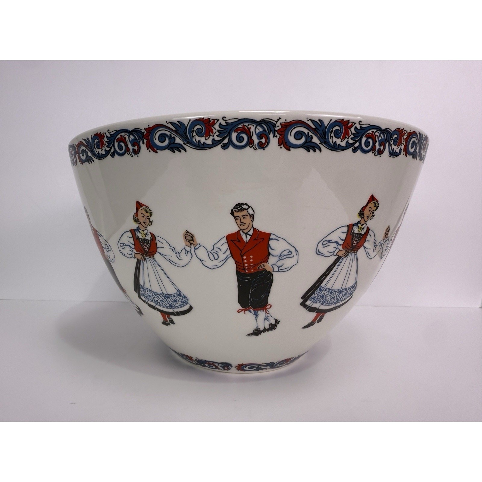 Vintage Figgjo Norway Hardanger Dancers Mixing Serving Bowl 8.75” Scandinavian