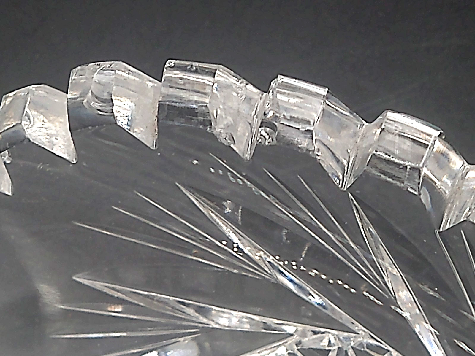 Antique American Brilliant ABP cut crystal Oval bowl Dish swirling star 12″