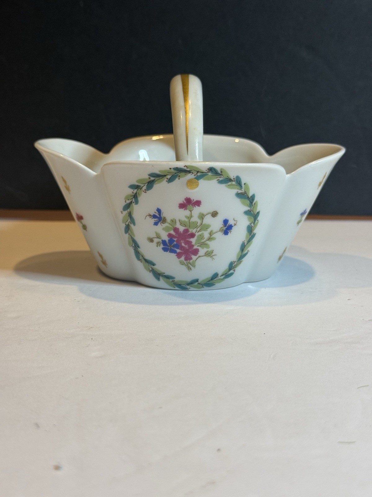 Haviland Limoges Vieux Paris Porcelain Basket Floral Gold Handle France Vintage
