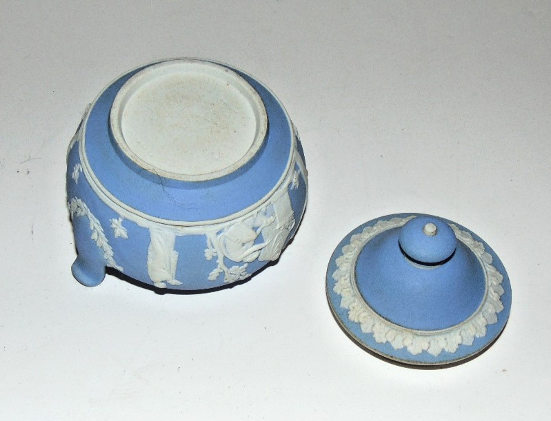 Vintage Wedgwood Blue Jasperware Lidded Sugar Bowl Classical Relief England