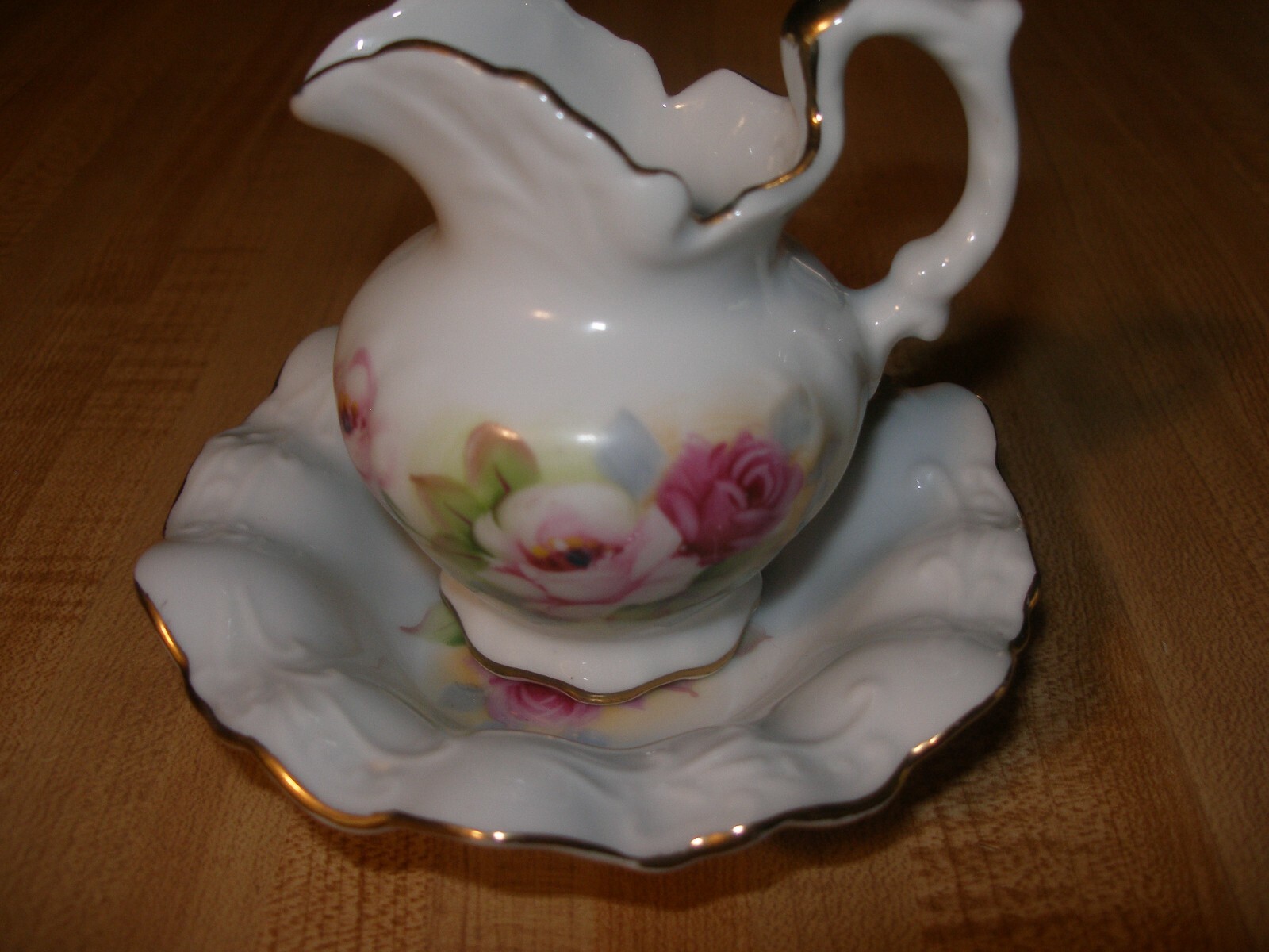 Porcelain Creamer And Saucer With Gold Trim Vintage Japan EUC