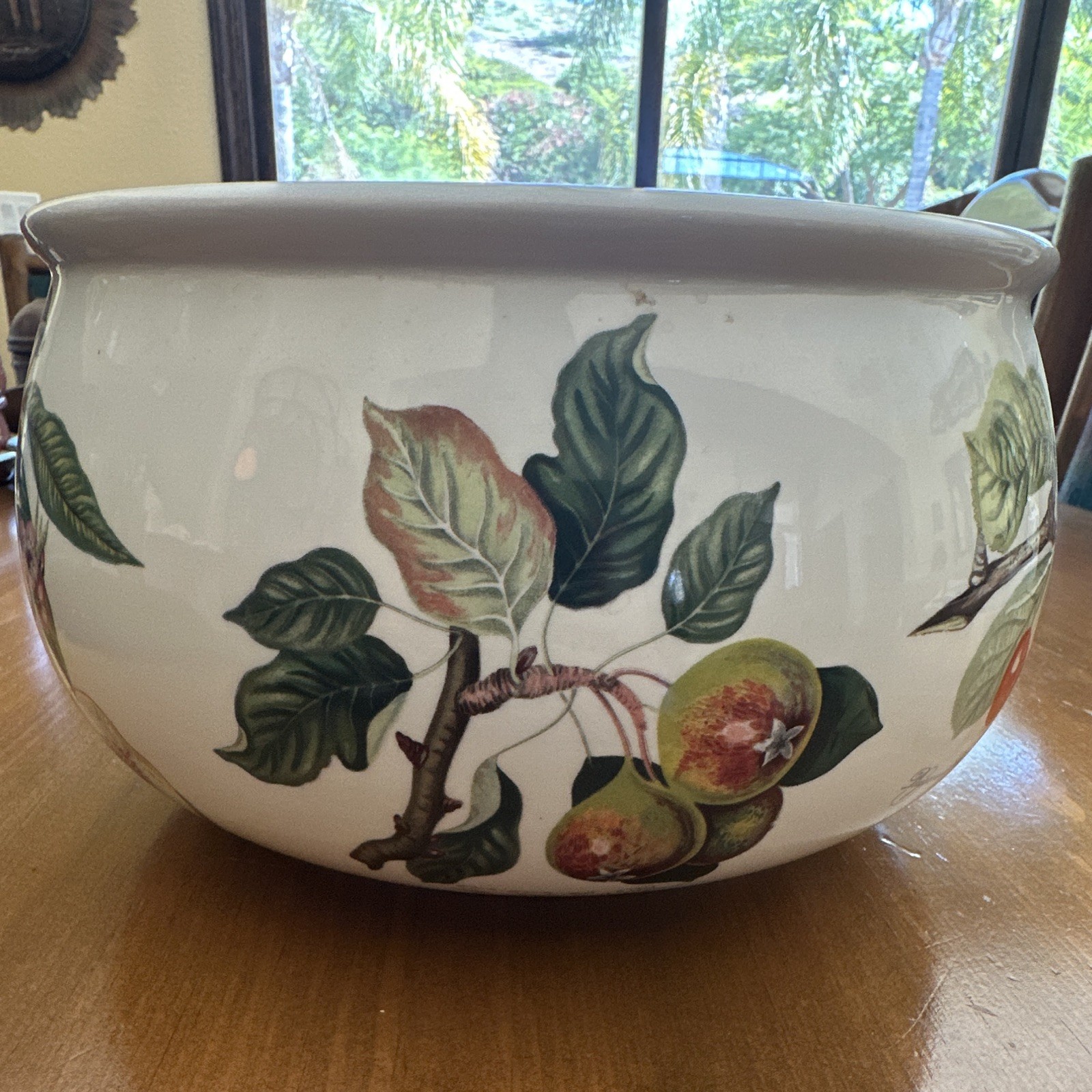 Portmeirion Pomona Large Round Ceramic Serving Bowl, Fruit Pattern, White