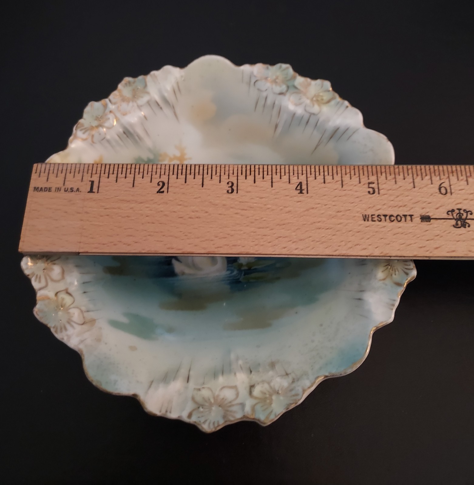 Antique RS Prussia Hand Painted Swan Scenic 5.5″Round Nut/Candy Dish – Germany