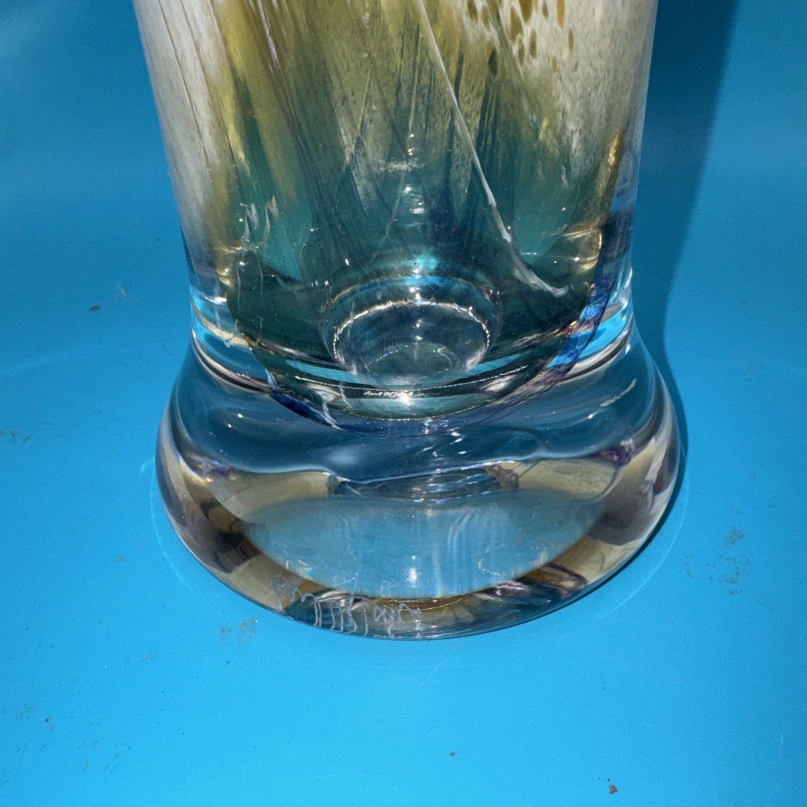 Stunning EARL O. JAMES Art Glass Vase Vintage Signed 10.5” Tall Abstract Colors