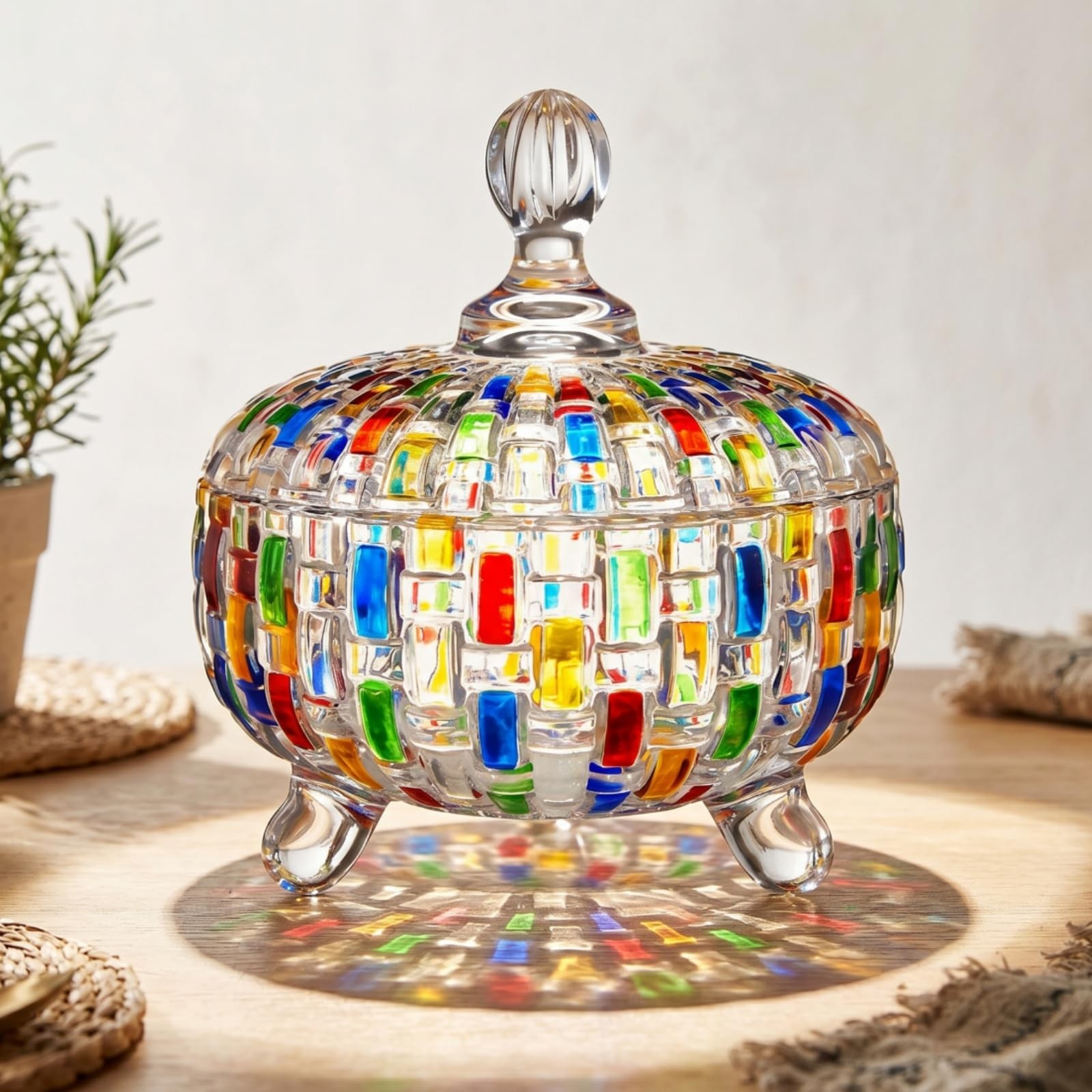 2 Pcs Colorful Crystal Candy Jars, 24oz Large Cute Glass Candy Dishes with Li…
