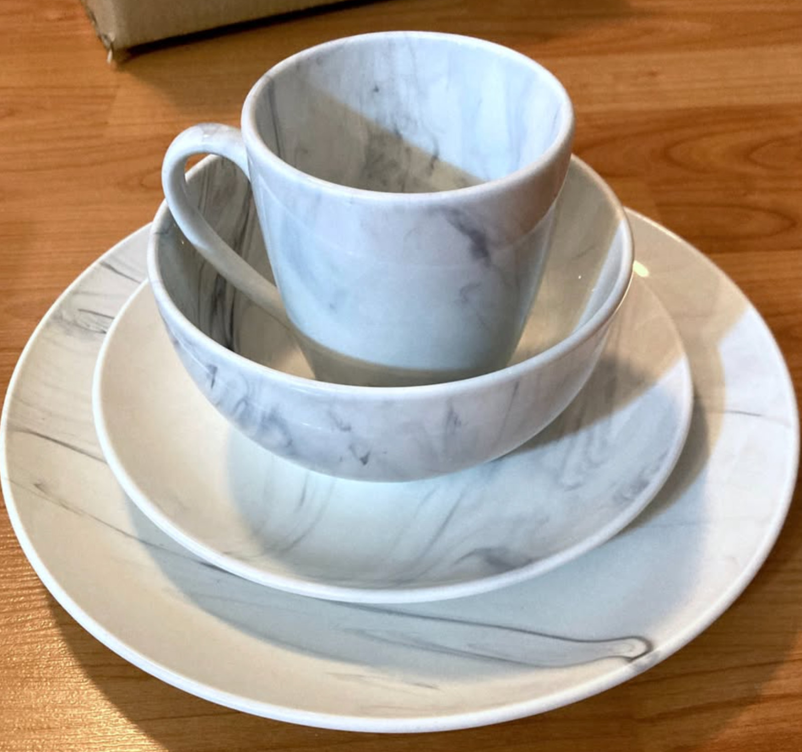 ELAMA FINE MARBLE BLACK WHITE DINNERWARE STONEWARE 16 PCS SET FOR 4 NEW NIB