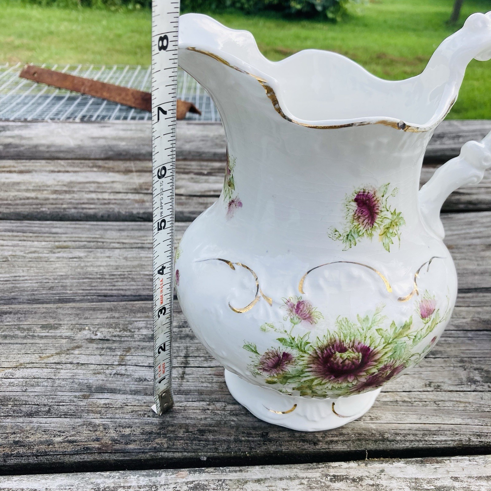 Antique Burford Bros RCO Thistle Hand Painted Embossed Pitcher & Shaving Mug