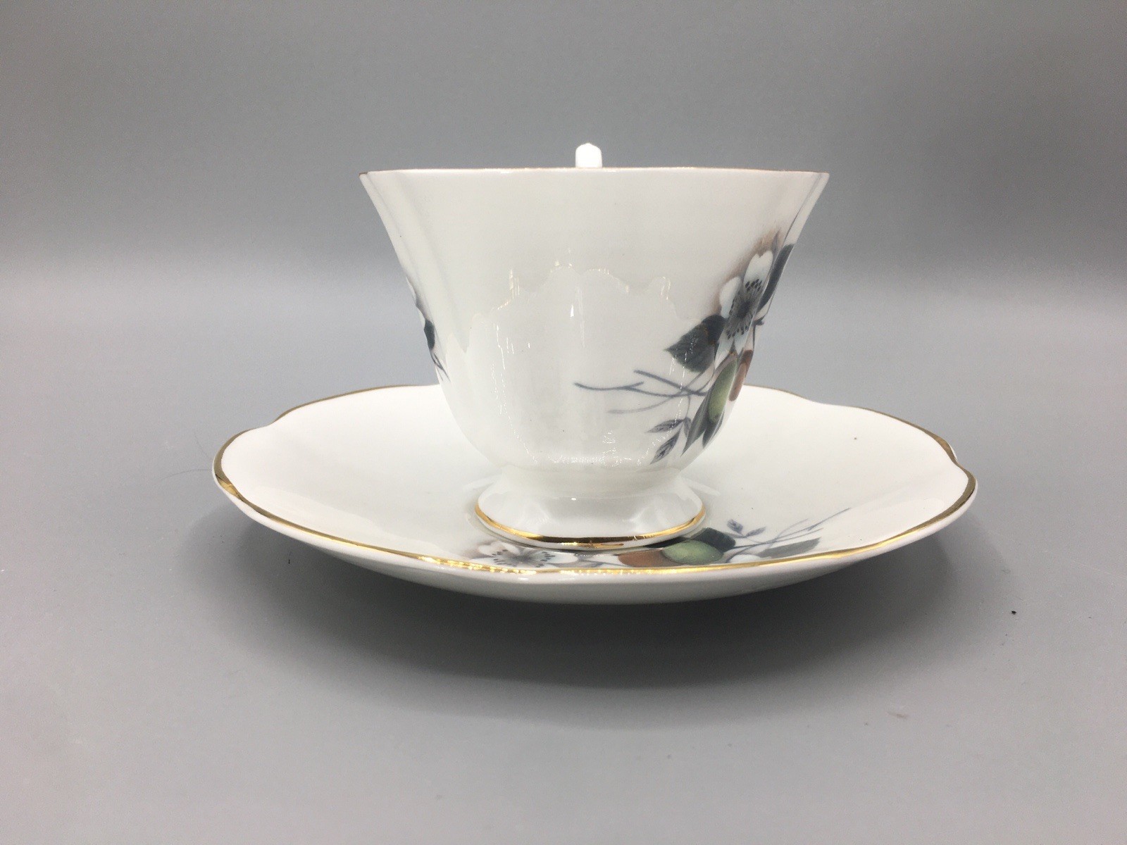 Wildflower Royal Dover Bone China White Floral Teacup & Saucer Vintage England