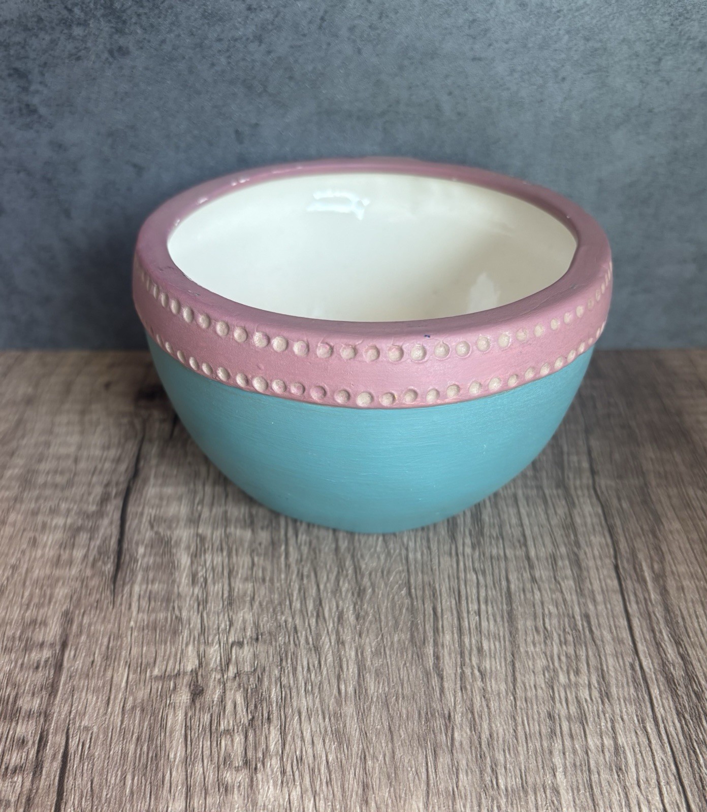 Handmade Art Pottery Belt Buckle Pattern Bowl Blue/Pink/White/Silver 4in JS ‘93