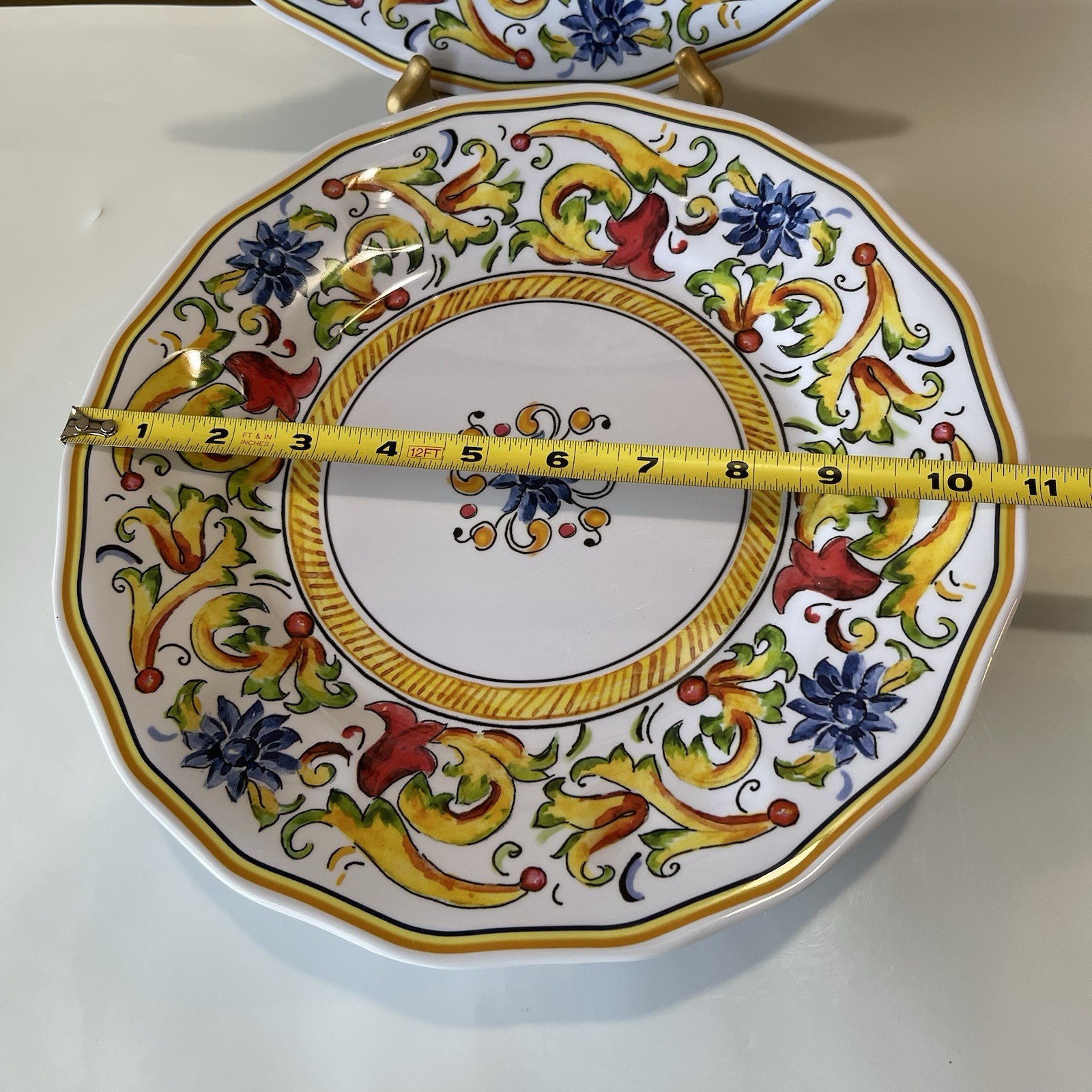 Sur La Table Floreale Melamine Dinner Plates Set Of 6 Yellow Italian Scroll 11″
