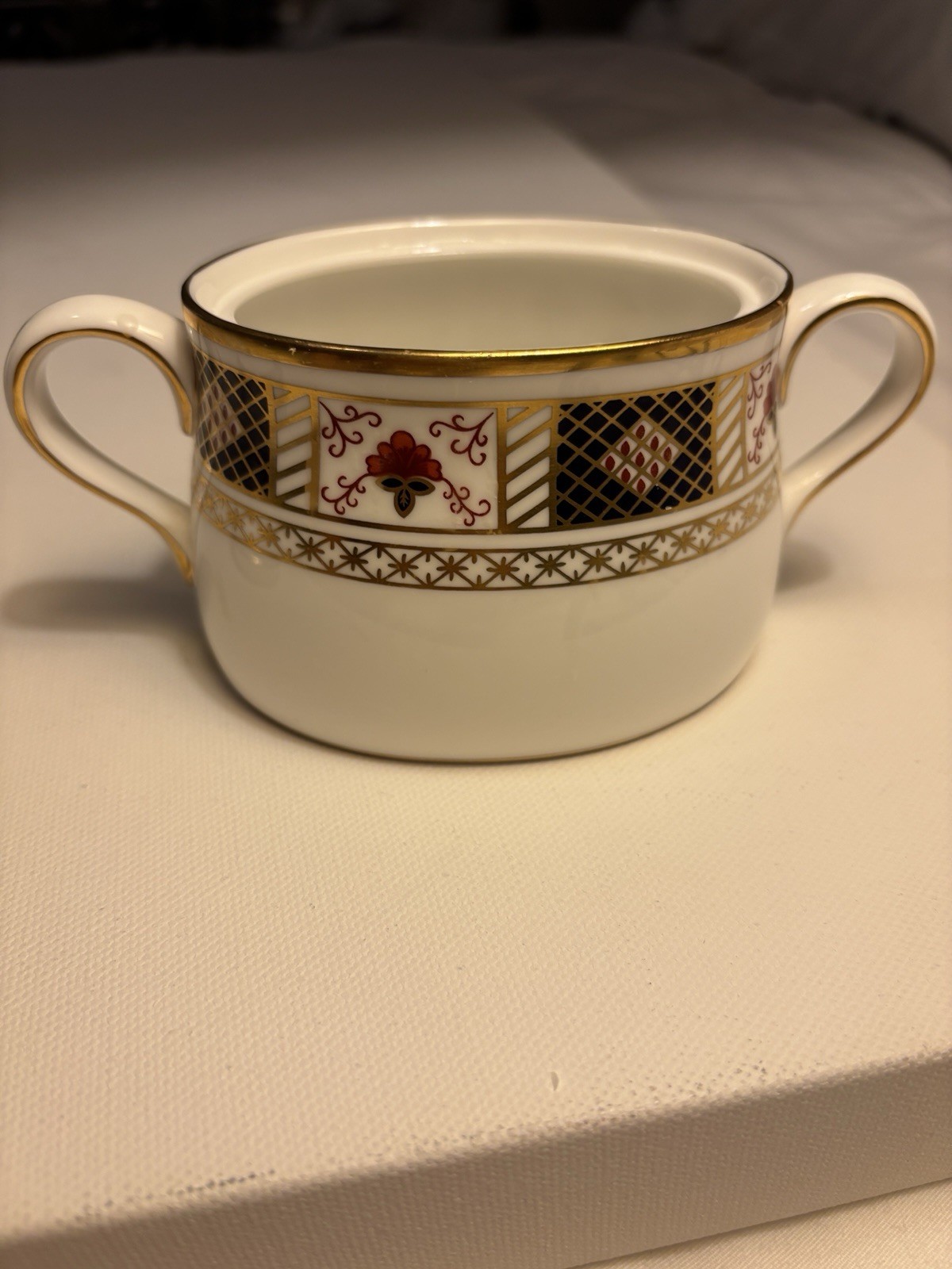 Royal Crown Derby Bordered Covered Sugar Bowl And Creamer