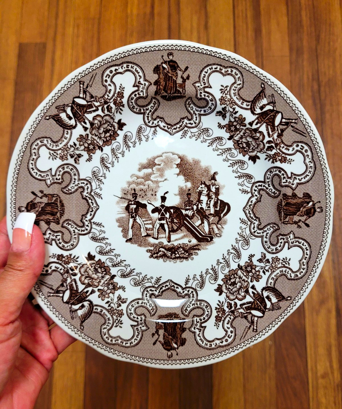 Vtg. Spode Texian Campaigne Plate Brown White Ceramic England Round 8in