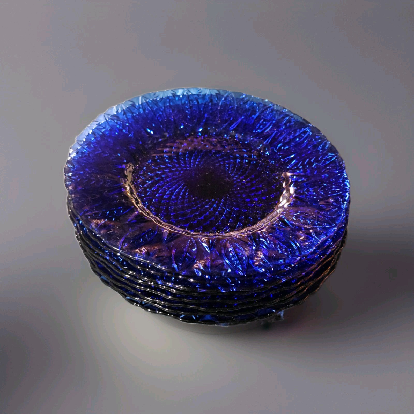 Avon Royal Sapphire Cobalt Blue Glass Set of 8 Salad/Dessert Plates 7.75in