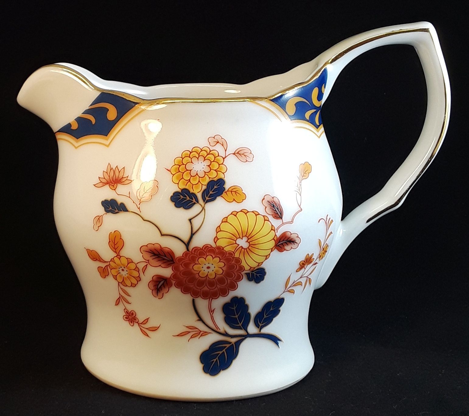 Home Beautiful Canton Fair Creamer – Blue, Rust, Yellow, Gold Floral, Fine China