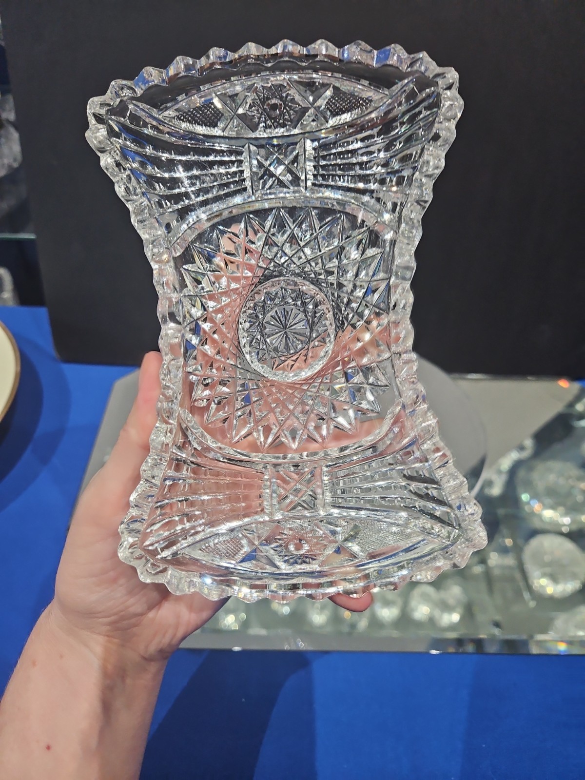 unusual Bonbon Bowl American Brilliant period Cut Glass Crystal Bow tie shape