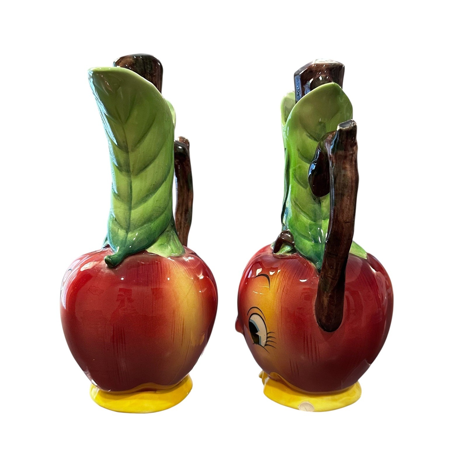 Vintage Anthropomorphic Apple Oil and Vinegar Ceramic Cruet Set PY Japan READ