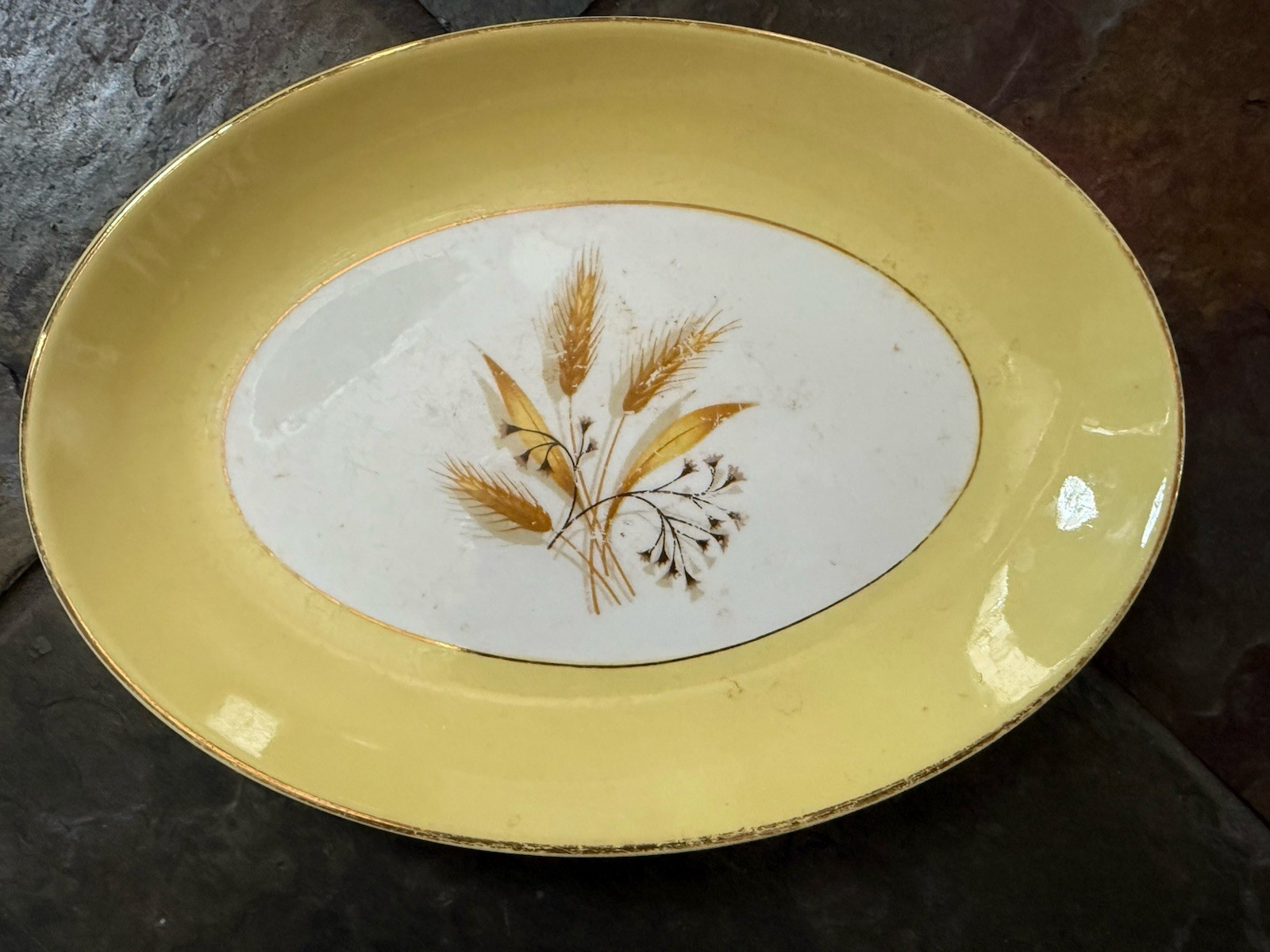 Oval Plate – Autumn Gold Wheat – Yellow Gold Wear Noted Fall Decor