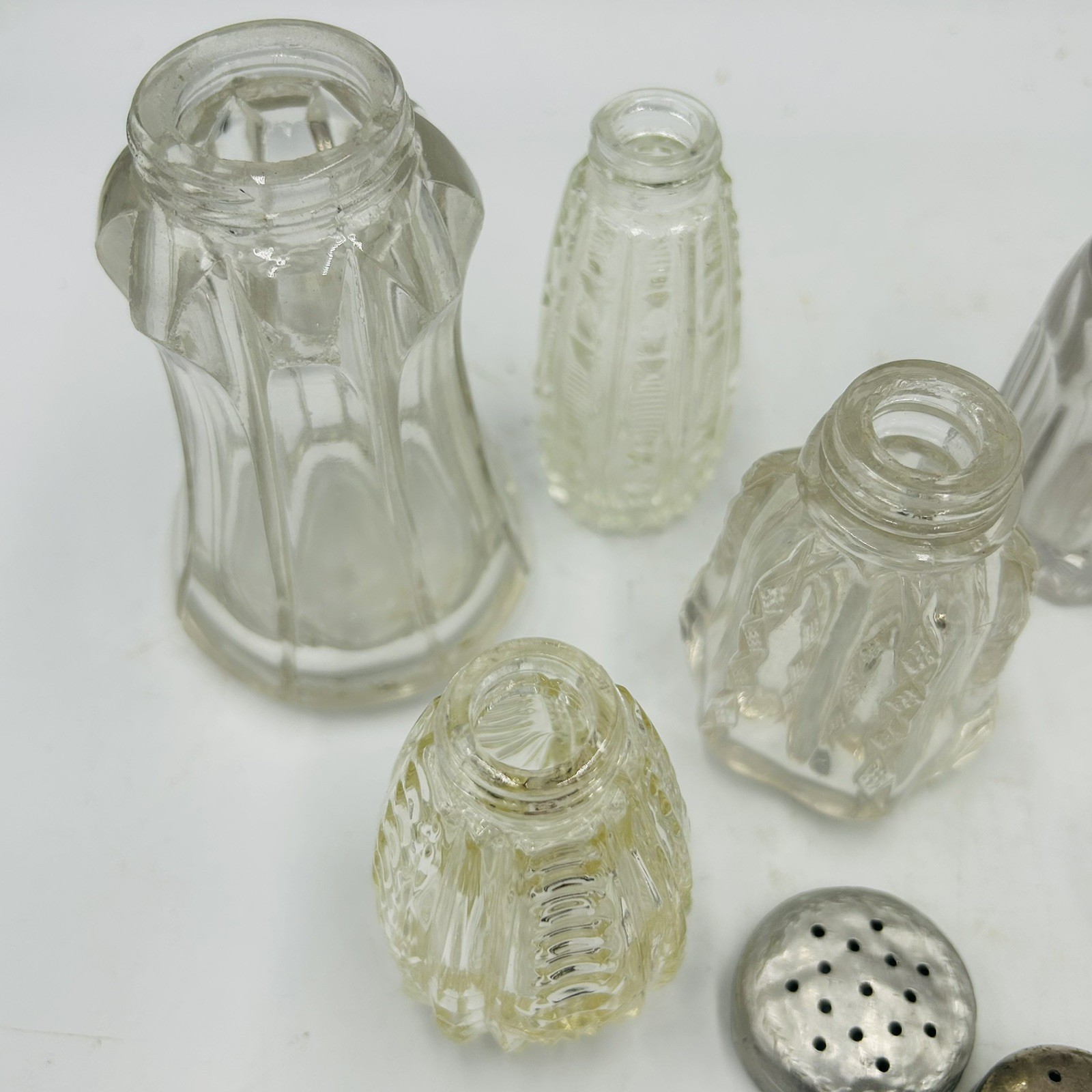 5 Antique Eapg Glass Clear Salt Shaker Mixed Lot