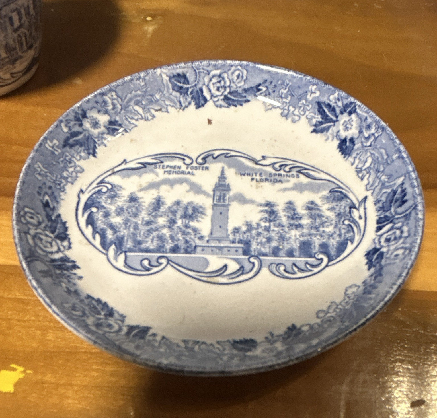 Adams My Old Kentucky Home Creamer & Saucer Set Blue White Ceramic England