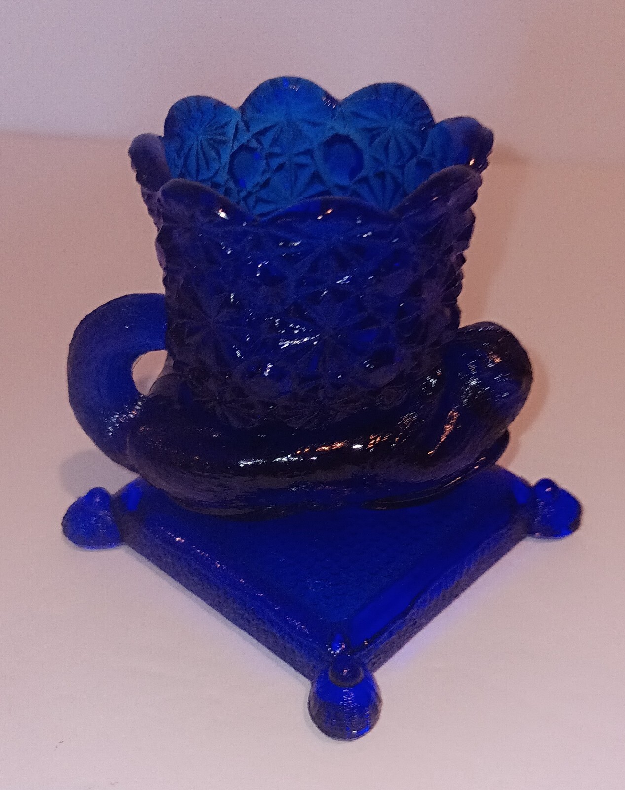 Cobalt Blue Glass Daisy & Button with Otter on Pillow Toothpick Holder.