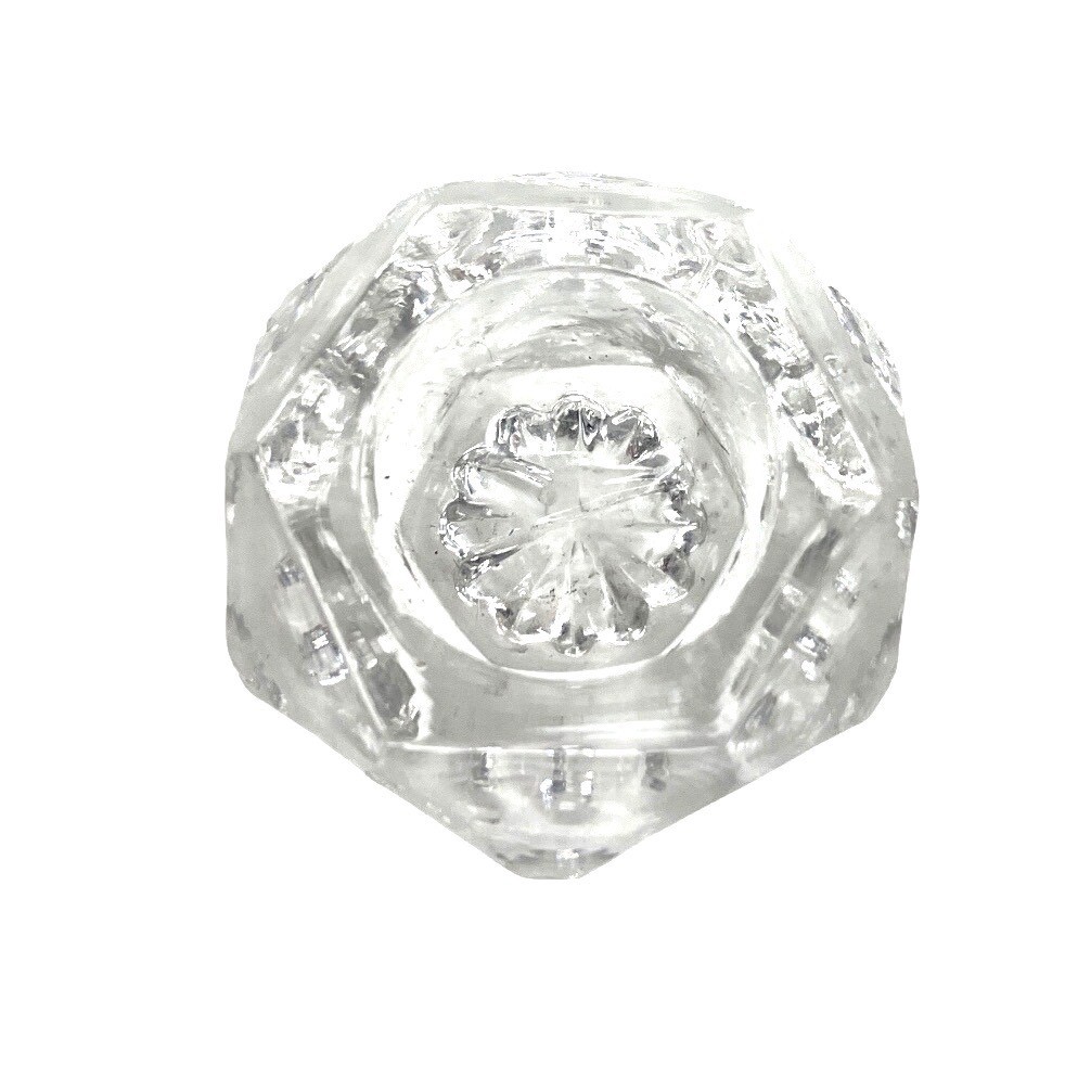 Vintage Clear Pressed Glass Hexagon Salt Cellar Starburst Base Faceted Dish