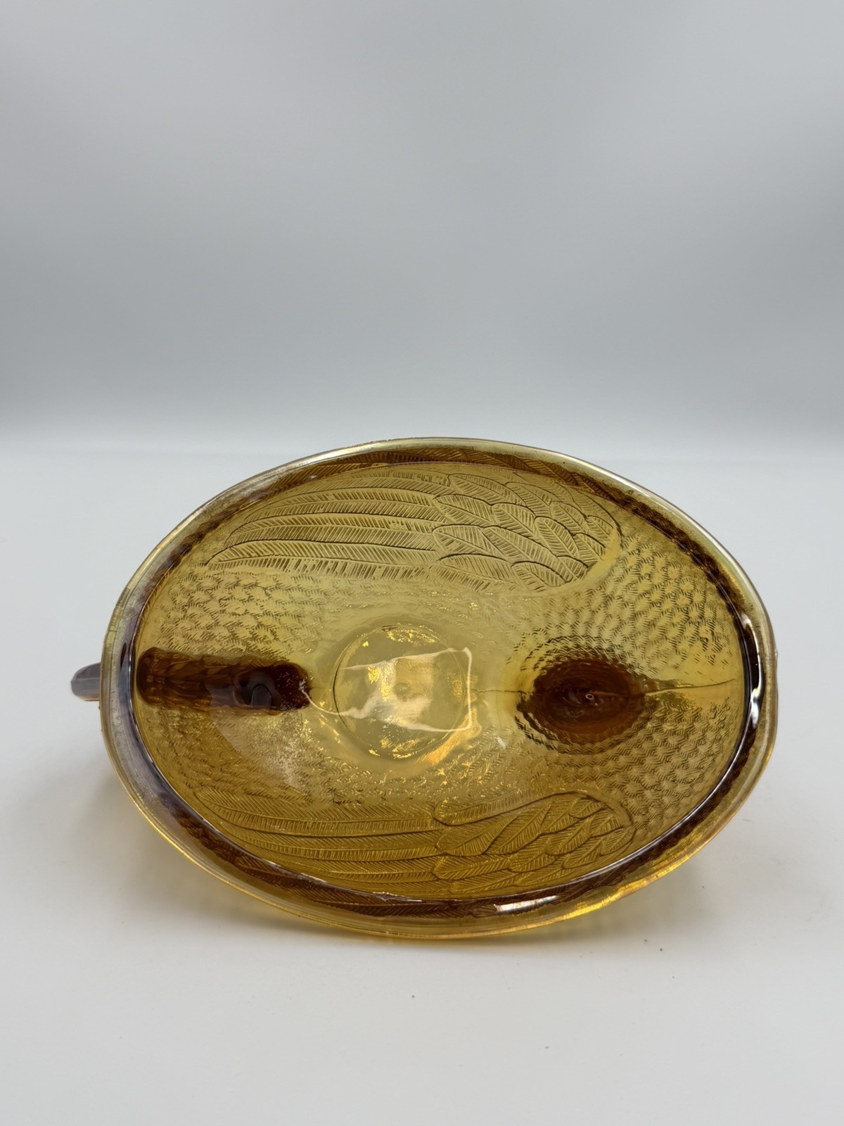 Vintage Indiana Hen On Nest Golden Amber Iridescent Carnival Glass *TOP ONLY*