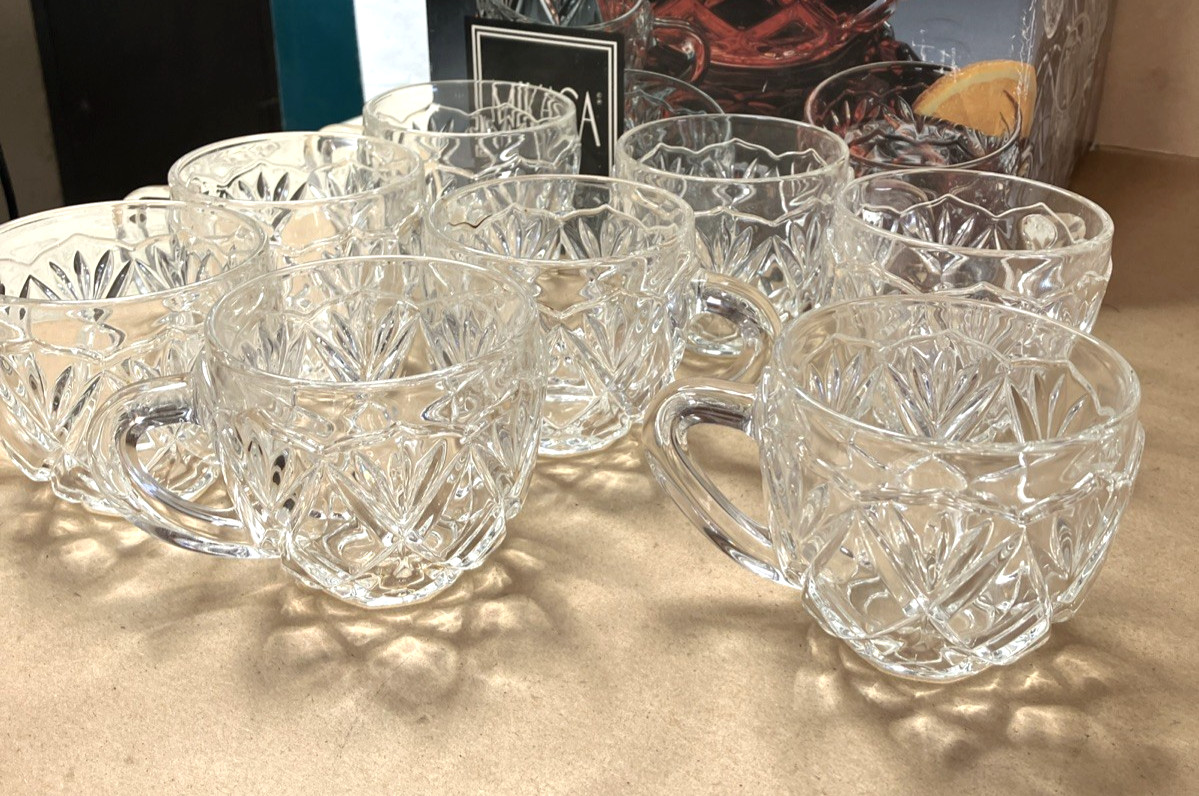 Mikasa Roxborough 9 Pc Punch Bowl Set Crystal Glass w/ Box SA809
