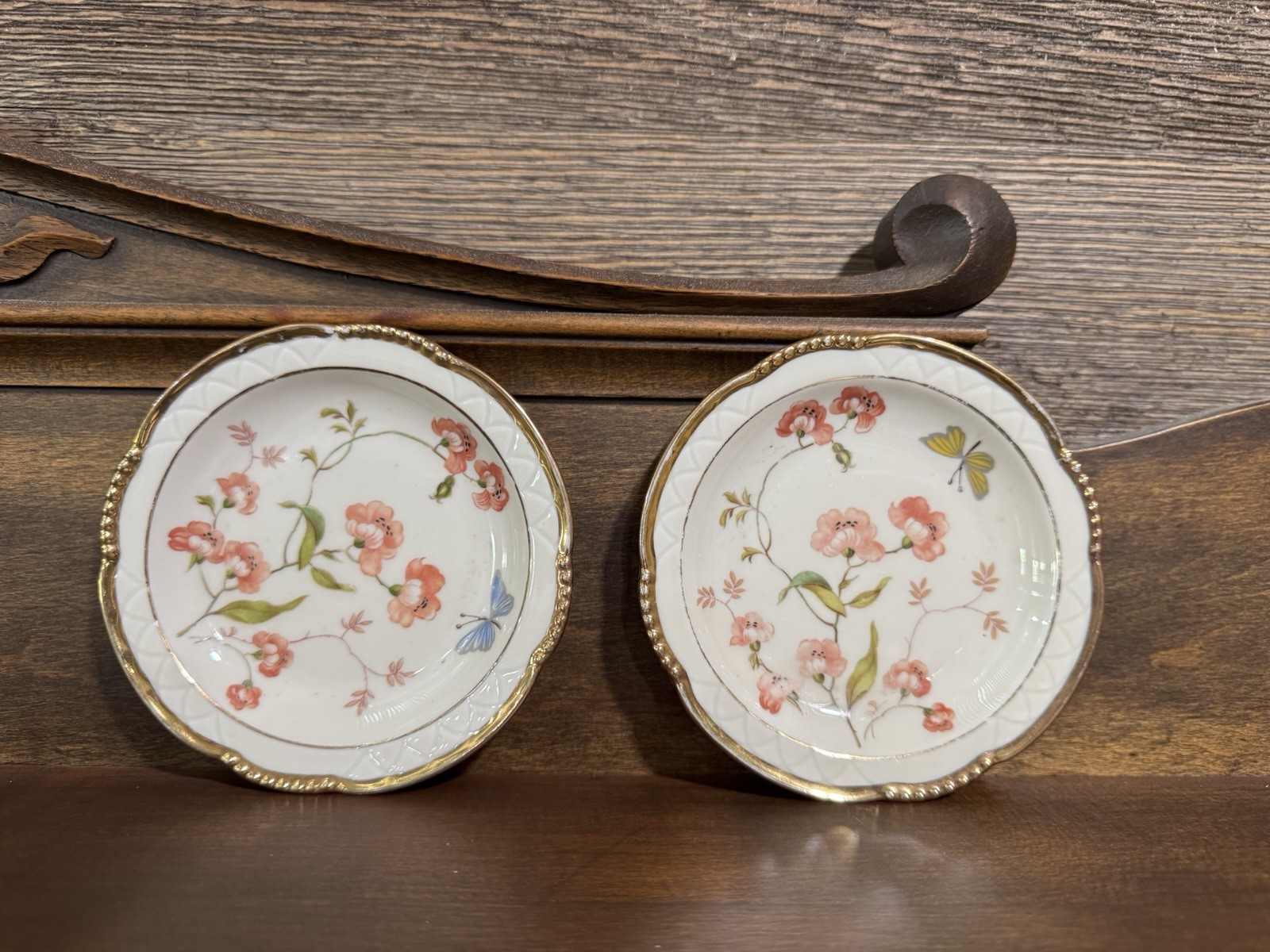 Two Mitterteich Bavaria Porcelain Dish with Floral Design Gold Trim Vintage