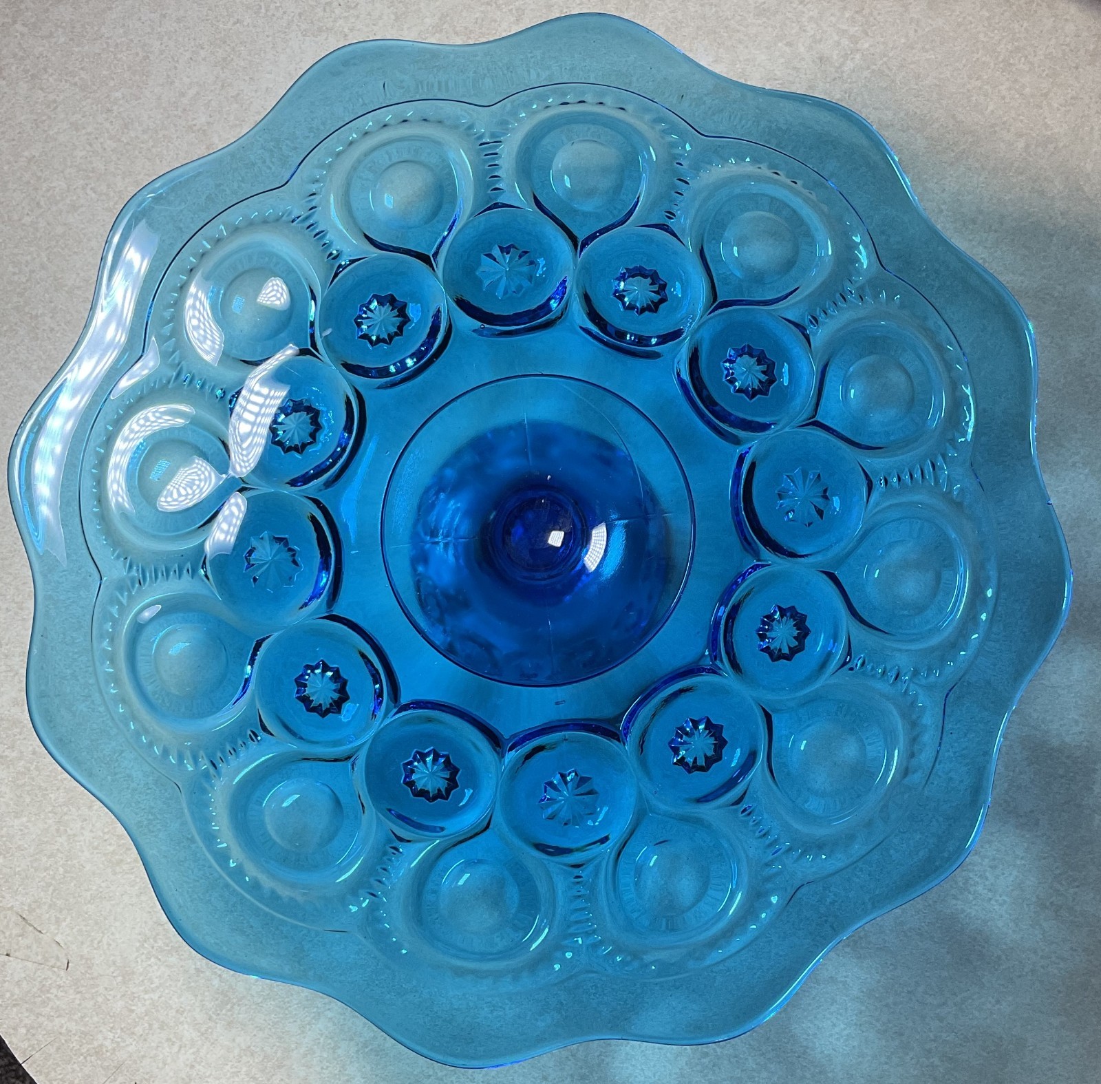 Vintage LE Smith Blue Moon and Stars Pedestal Cake Stand 11″ Diameter Surface